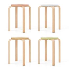Gymax - 4 PCS Bentwood Stackable Backless Stools Stacking Wood Stool with Round Tops - Multicolor