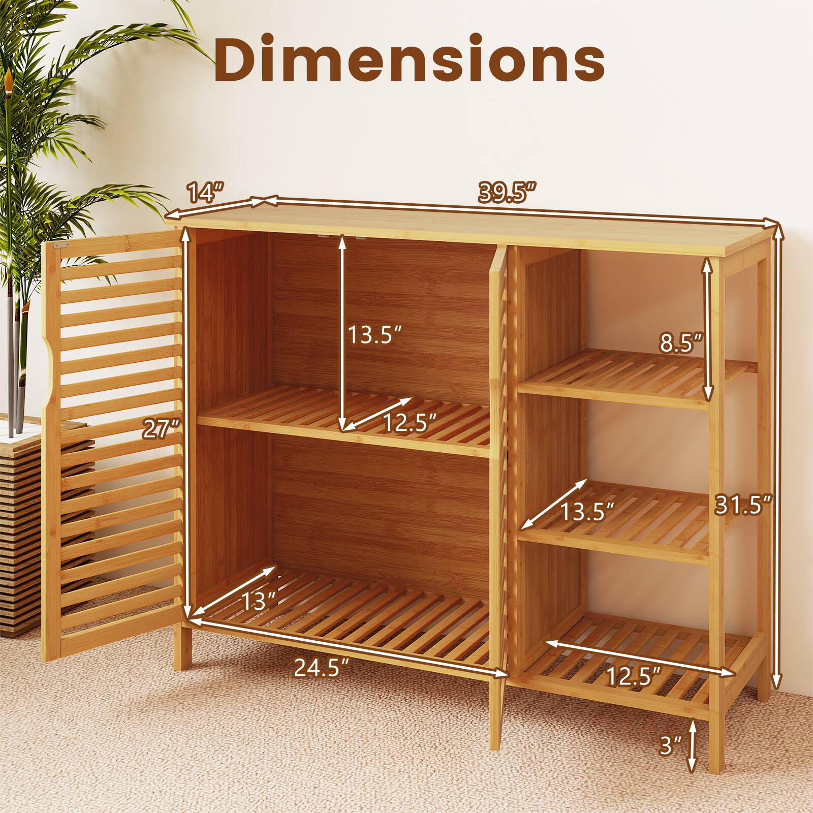 Dimensions  
14" x 39.5" x 27"  
13.5" x 12.5" x 13"  
8.5" x 13.5" x 12.5"  
31.5" x 24.5" x 3"