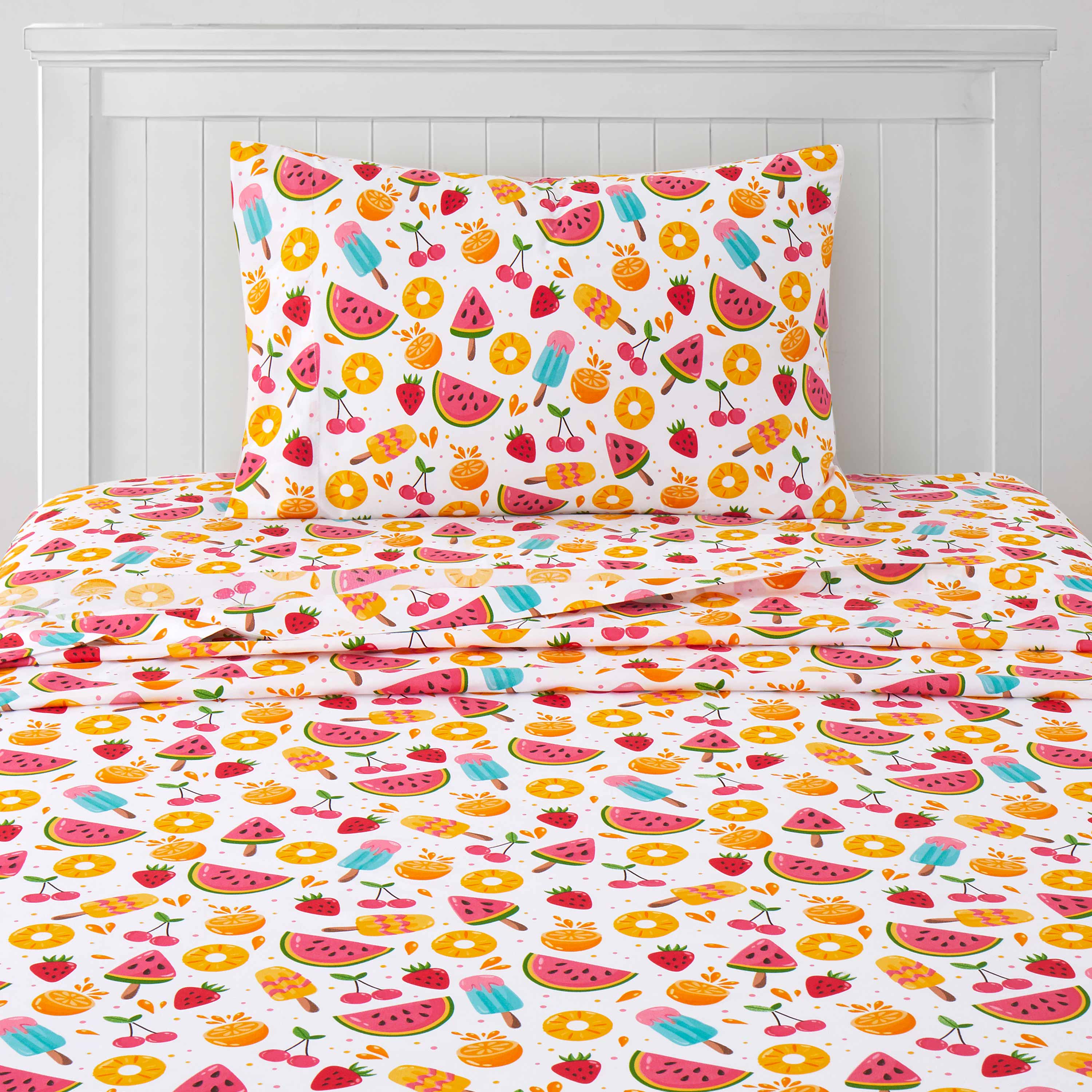 Angle. Sweet Home Collection - Kids' Printed Classic & Bright Ultra Soft Microfiber Sheet Sets - Twin XL - Fruity Fun.
