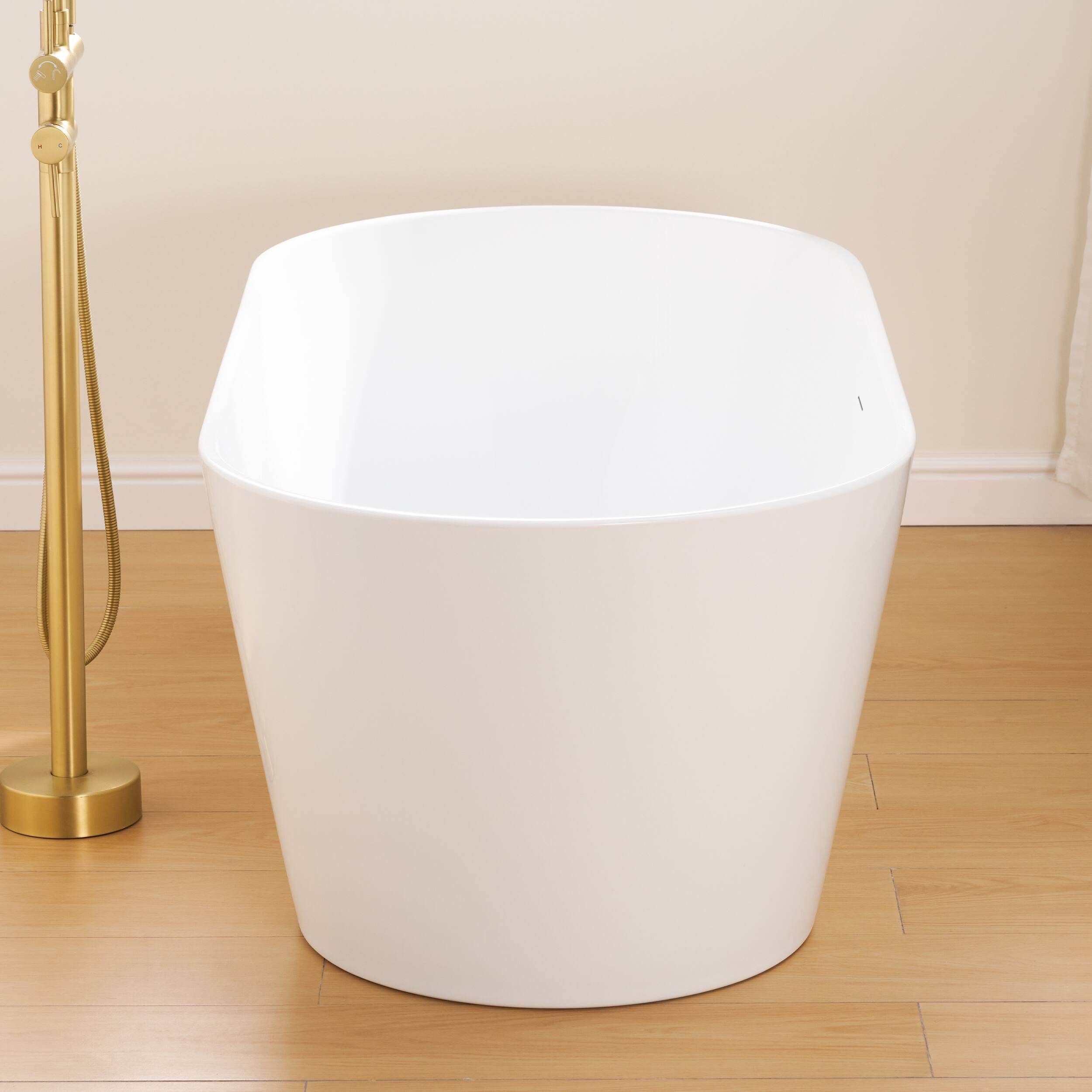 Angle. WELLFOR - Divan 60 in. L x 29 in. W Acrylic Freestanding Double Ended Soaking Bathtub with Pop-up Drain ( Center Drain ) - White.