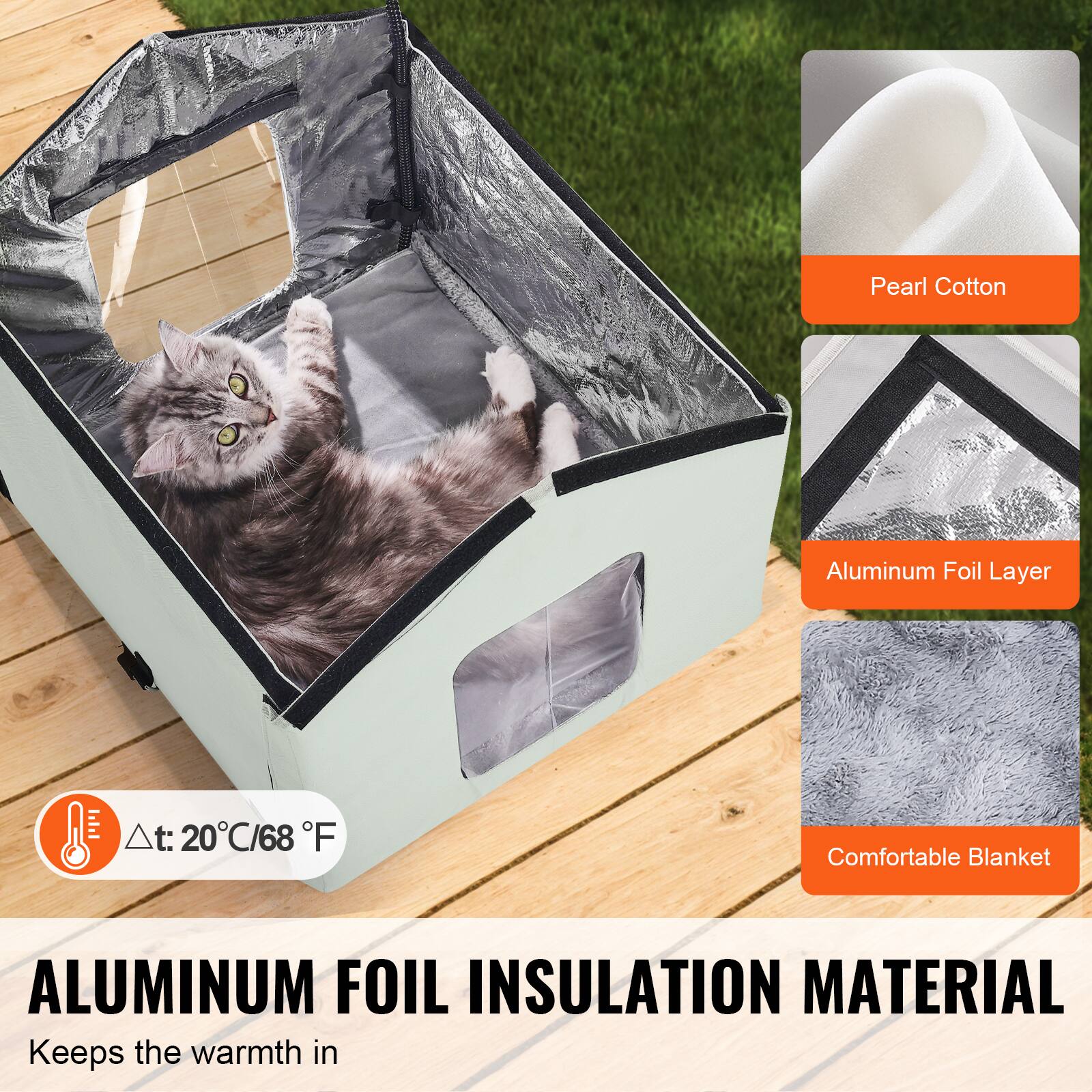 Pearl Cotton  
Aluminum Foil Layer  
Comfortable Blanket  

Δt: 20°C/68°F  

ALUMINUM FOIL INSULATION MATERIAL  
Keeps the warmth in