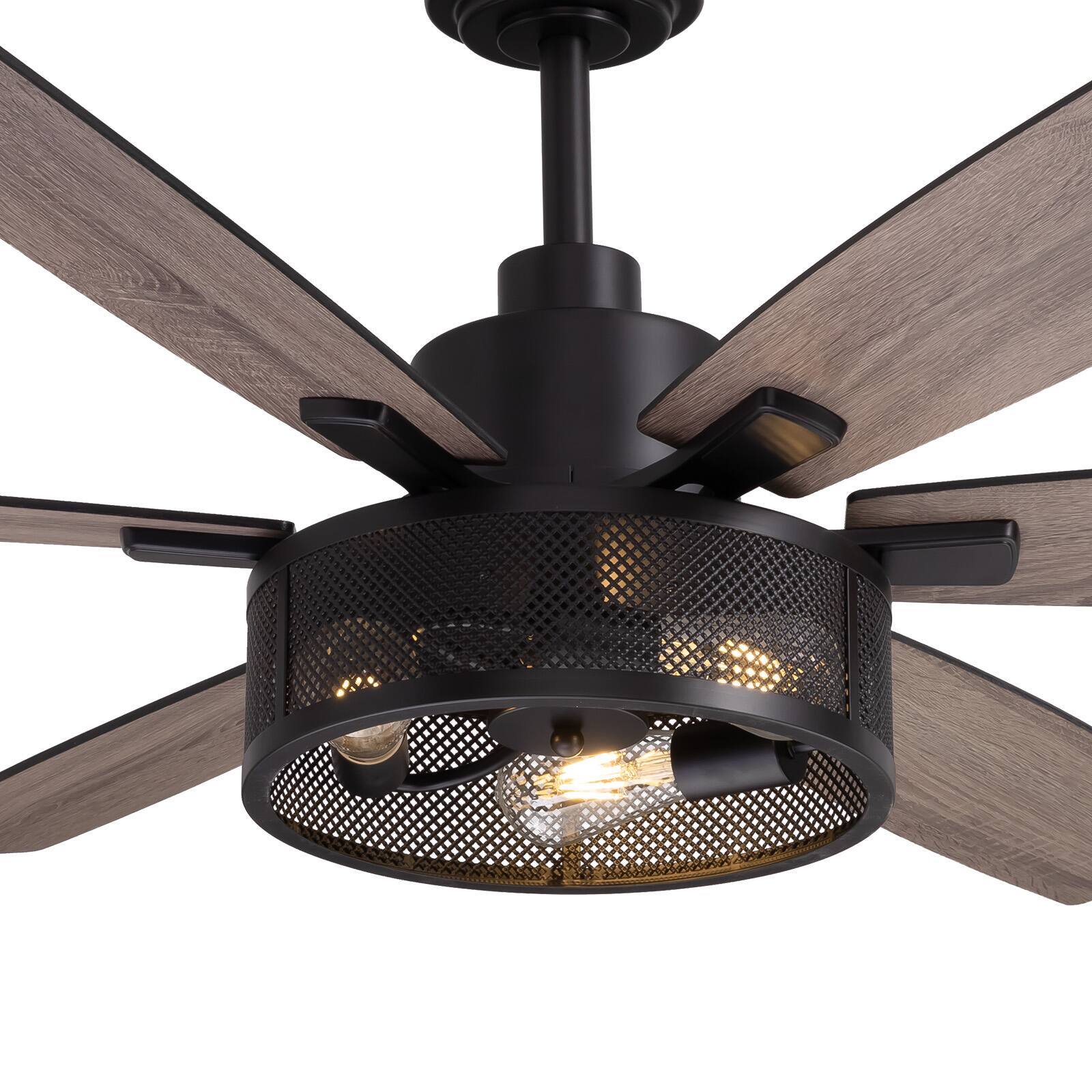 Alt View 2. Siljoy - 60 Inch  Farmhouse Black Caged Ceiling Fans with Lights and Remote for Bedroom Living Room  Patio Indoor and Outdoor - Classic Black.