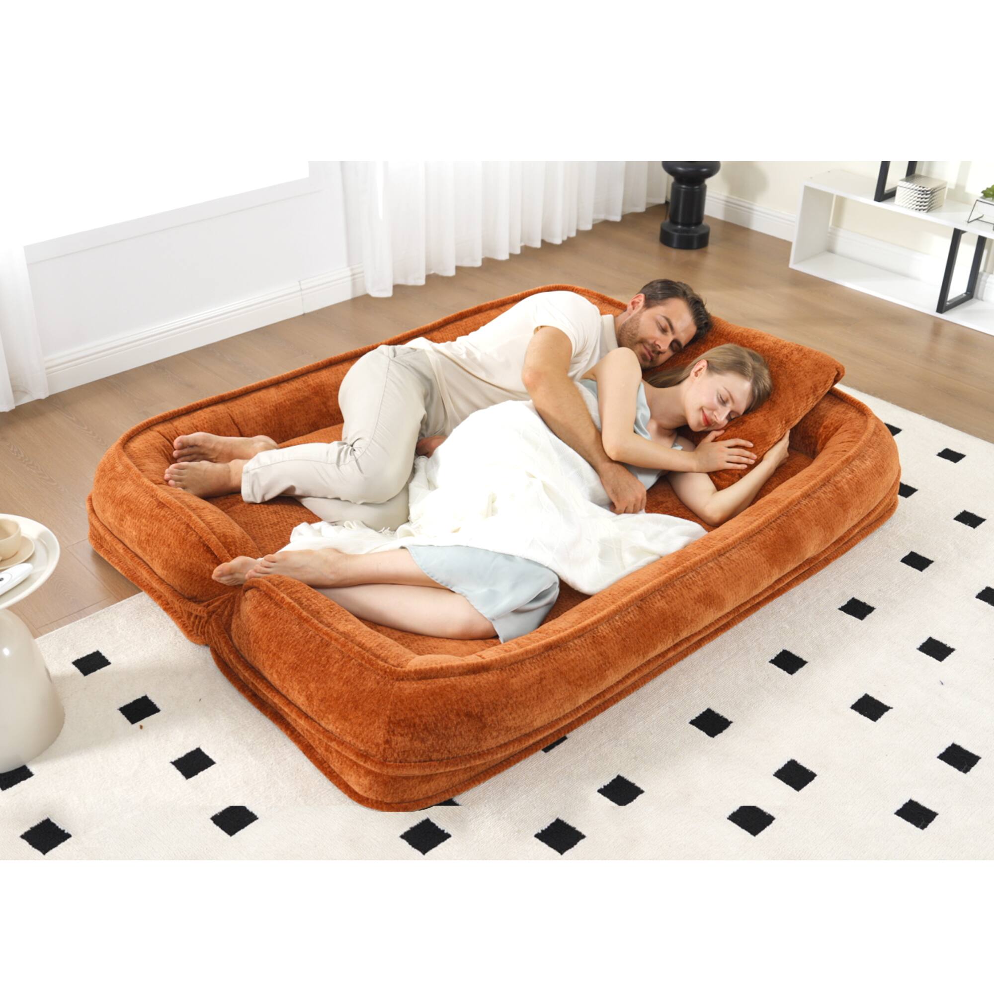 Alt View 7. GOODSILO - Extra Large Convertible Floor Sofa Bed with Adjustable Backrest for Comfortable Lounging and Napping - Orange.