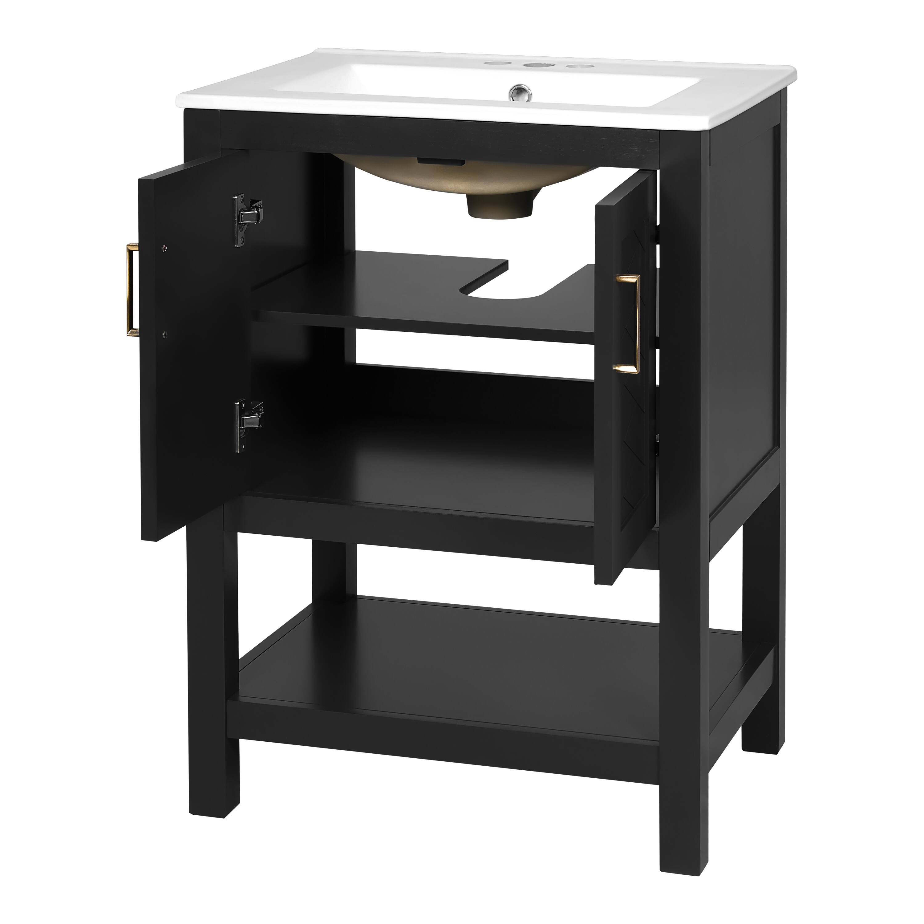 Alt View 1. Whisen - 24" Modern Bathroom Vanity Cabinet with Sink Adjustable Shelf and Soft-Close Hinges Storage - Black.