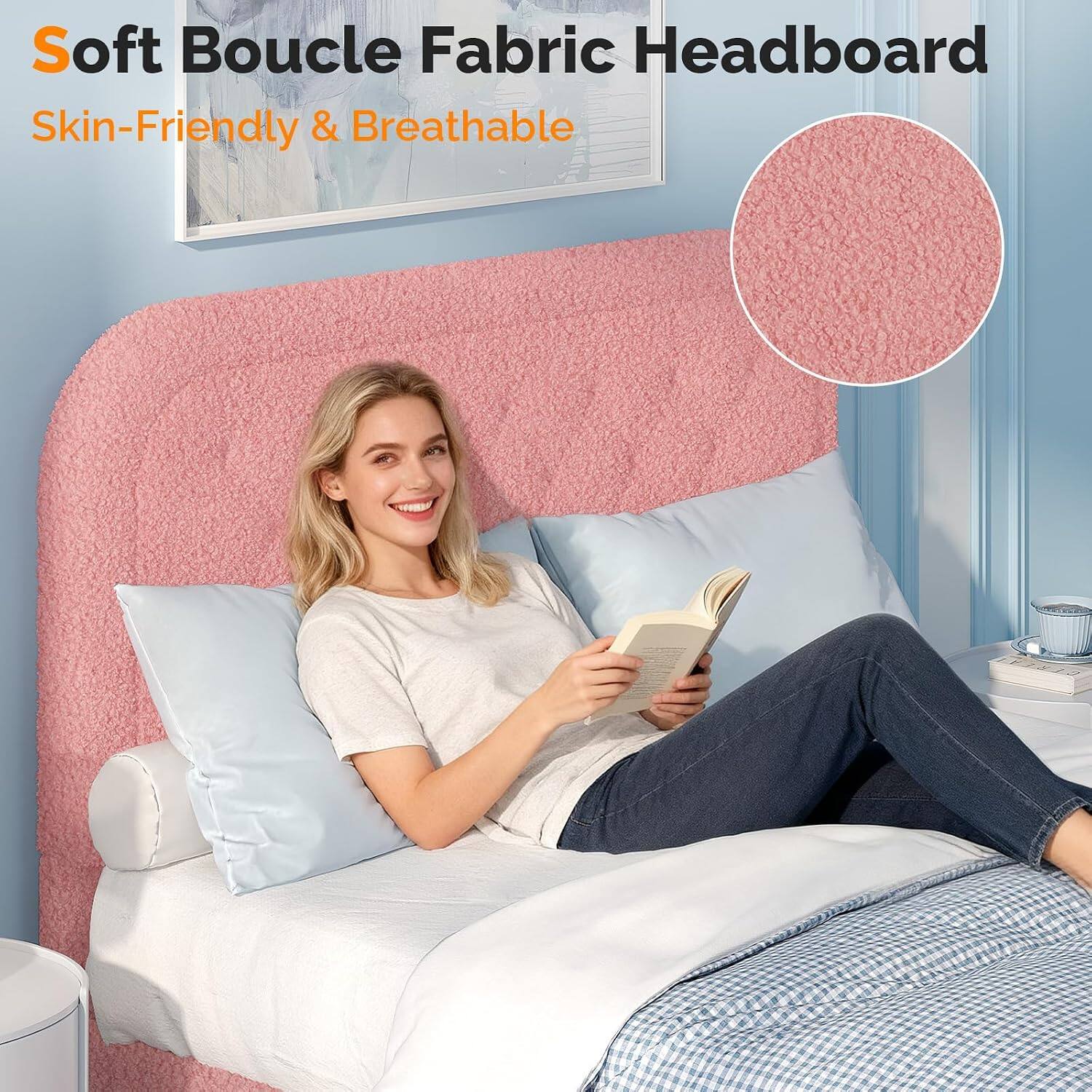 Soft Boucle Fabric Headboard  
Skin-Friendly & Breathable