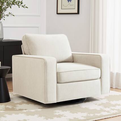 Front. KERDOM - Swivel Barrel Sofa Chair, Modern Single Sofa Lounge Bucket Armchair, Rotating Accent Sofa Rotation Base, Washable Pillow - White.