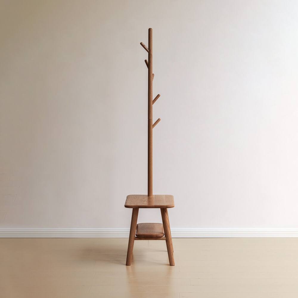Angle. Ropilly - Ropilly Solid Oak Hall Tree Coat Rack Bench Mid-Century Modern Entryway Shoe Storage Stool Natural Wood - Natural.