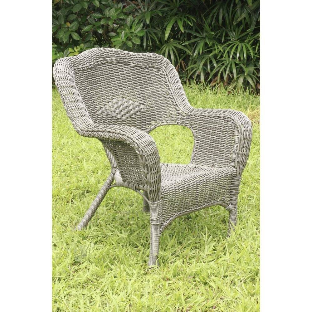 Angle. International Caravan - International Caravan Maui Camelback Resin Wicker/ Steel Frame Outdoor Patio Chair, Weathered Grey - Weathered Grey.