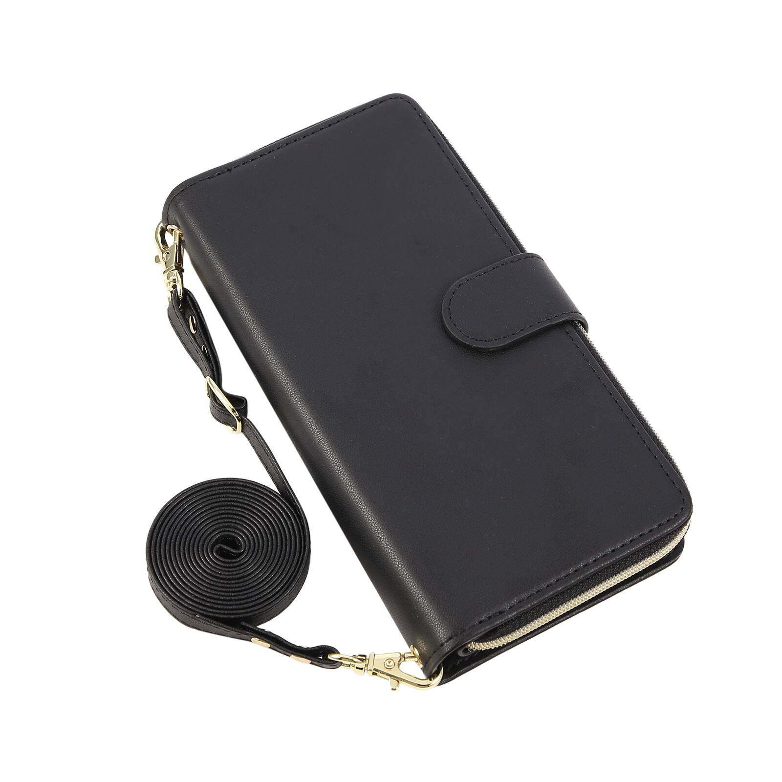 Alt View 3. Dteck - Crossbody Wallet Case for Apple iPhone 17 Pro, Shockproof Zipper Pocket PU Leather Folio Cover with 9 Card Slots - Black.