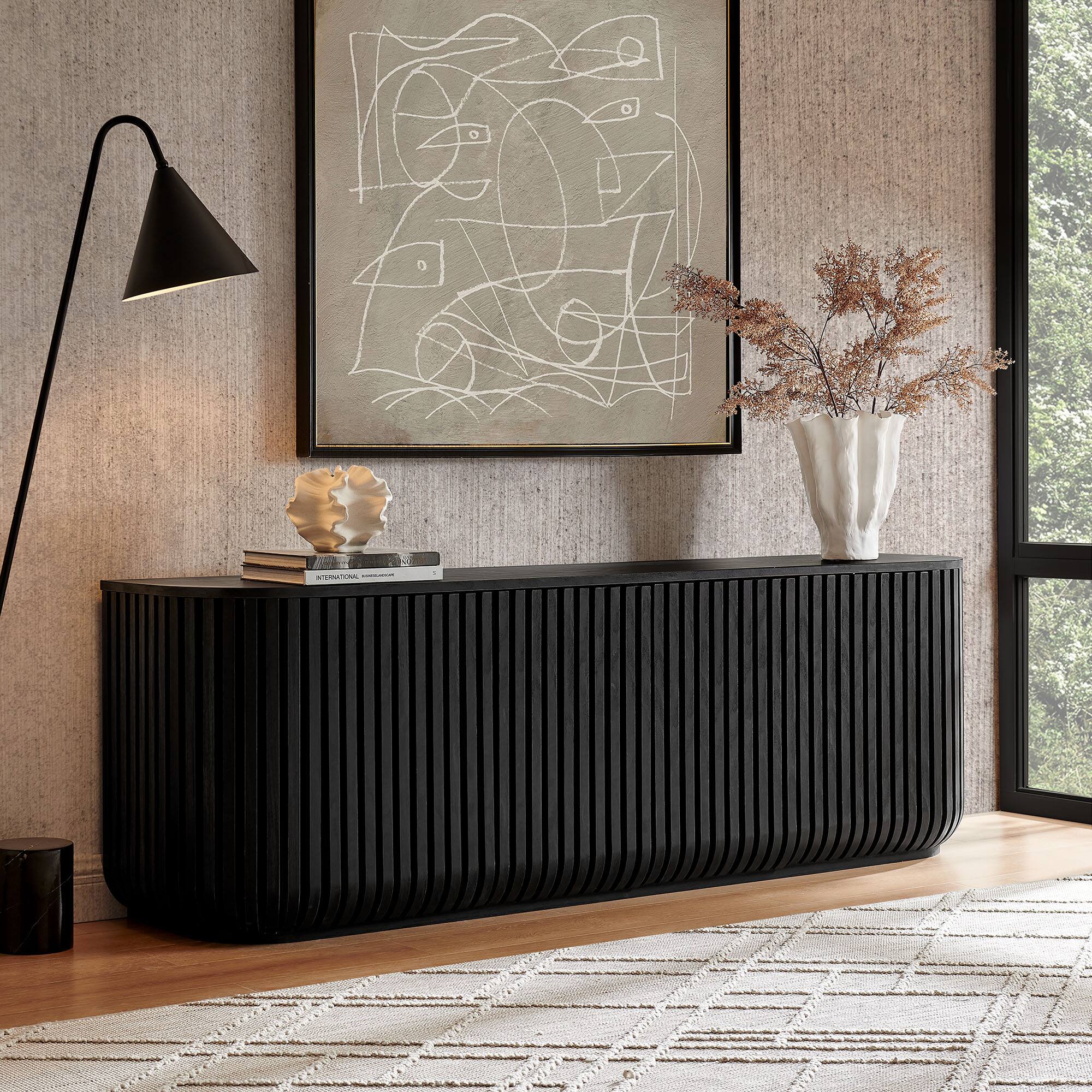 Alt View 2. Modway - Fortitude 75" Curved Sideboard Storage Cabinet by Modway - Black.