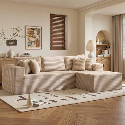 Front. Ovios - 108" Plush Modular Sectional Sofa, L Shaped Couch with Chaise Lounge - Beige(Right Facing).