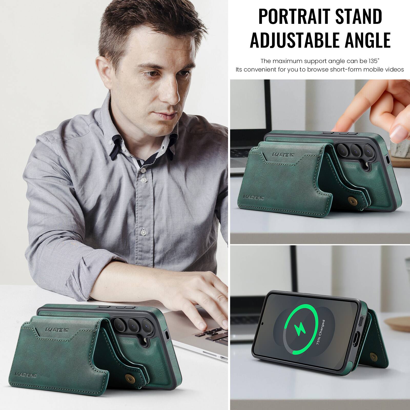 PORTRAIT STAND ADJUSTABLE ANGLE

The maximum support angle can be 135°

Its convenient for you to browse short-form mobile videos

LUAUC MARKNO L

Charged 75%