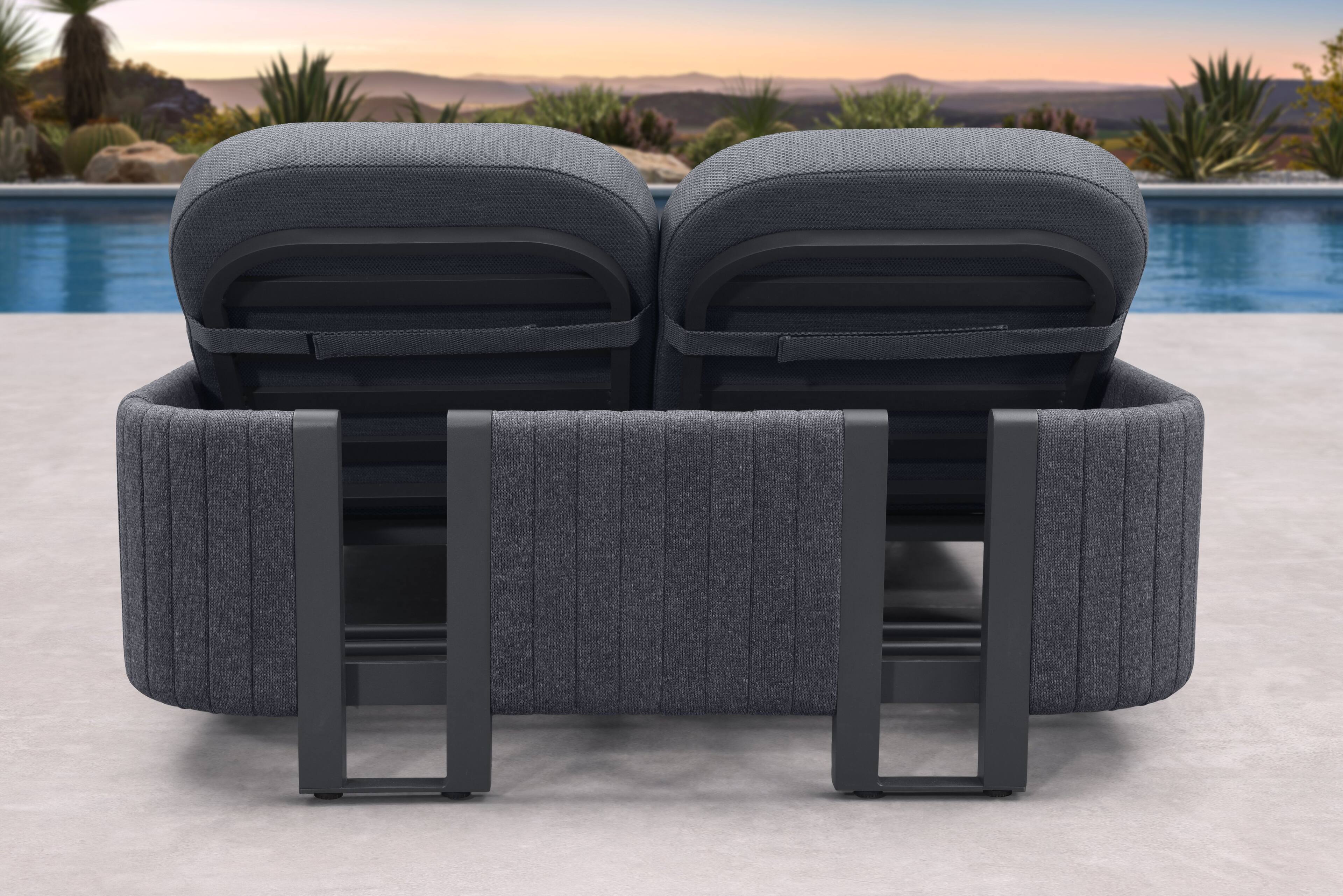 Alt View 5. PURPLE LEAF - Outdoor 2-Person Chaise Lounge with Cushions Patio Sun Chair Adjustable Backrest Reclining Chair for Poolside - Grey & Couple Chaise-Olefin.