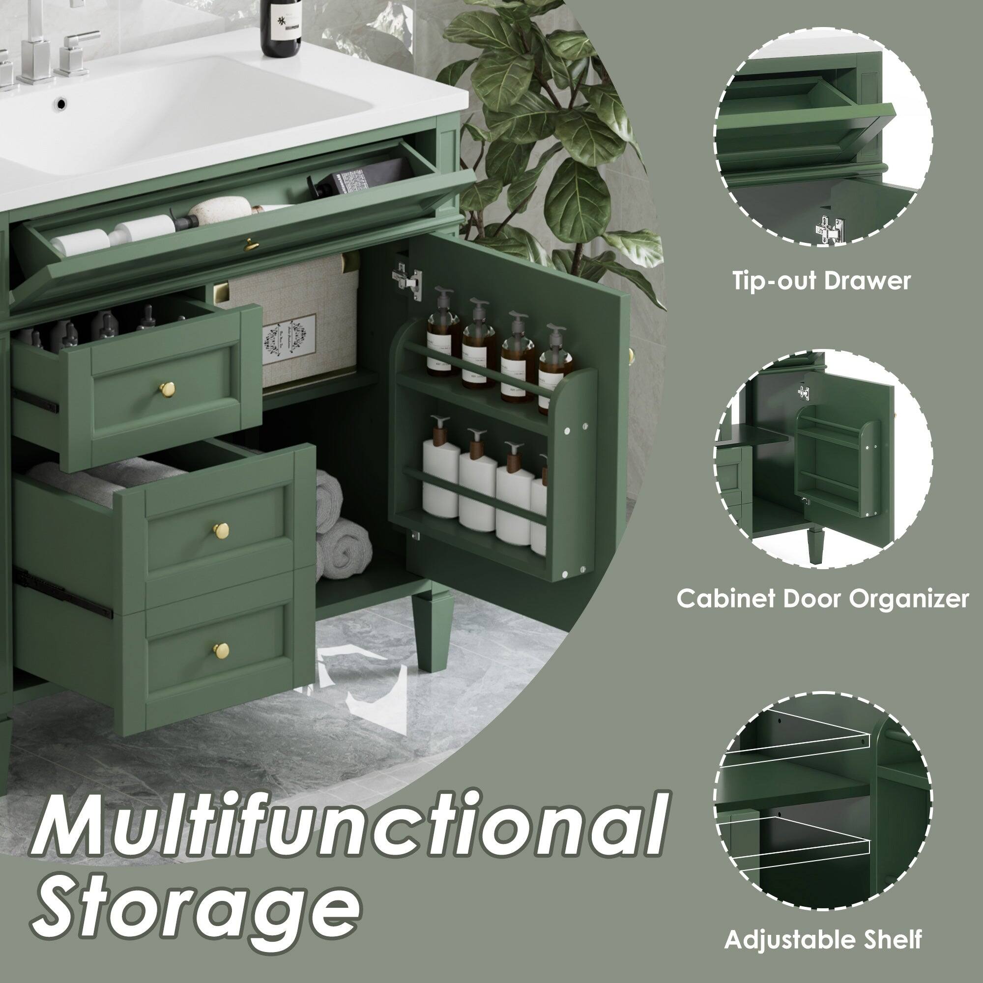 Tip-out Drawer Cabinet Door Organizer Multifunctional Storage Adjustable Shelf

Multifunctional Storage

- Tip-out Drawer
- Cabinet Door Organizer
- Adjustable Shelf