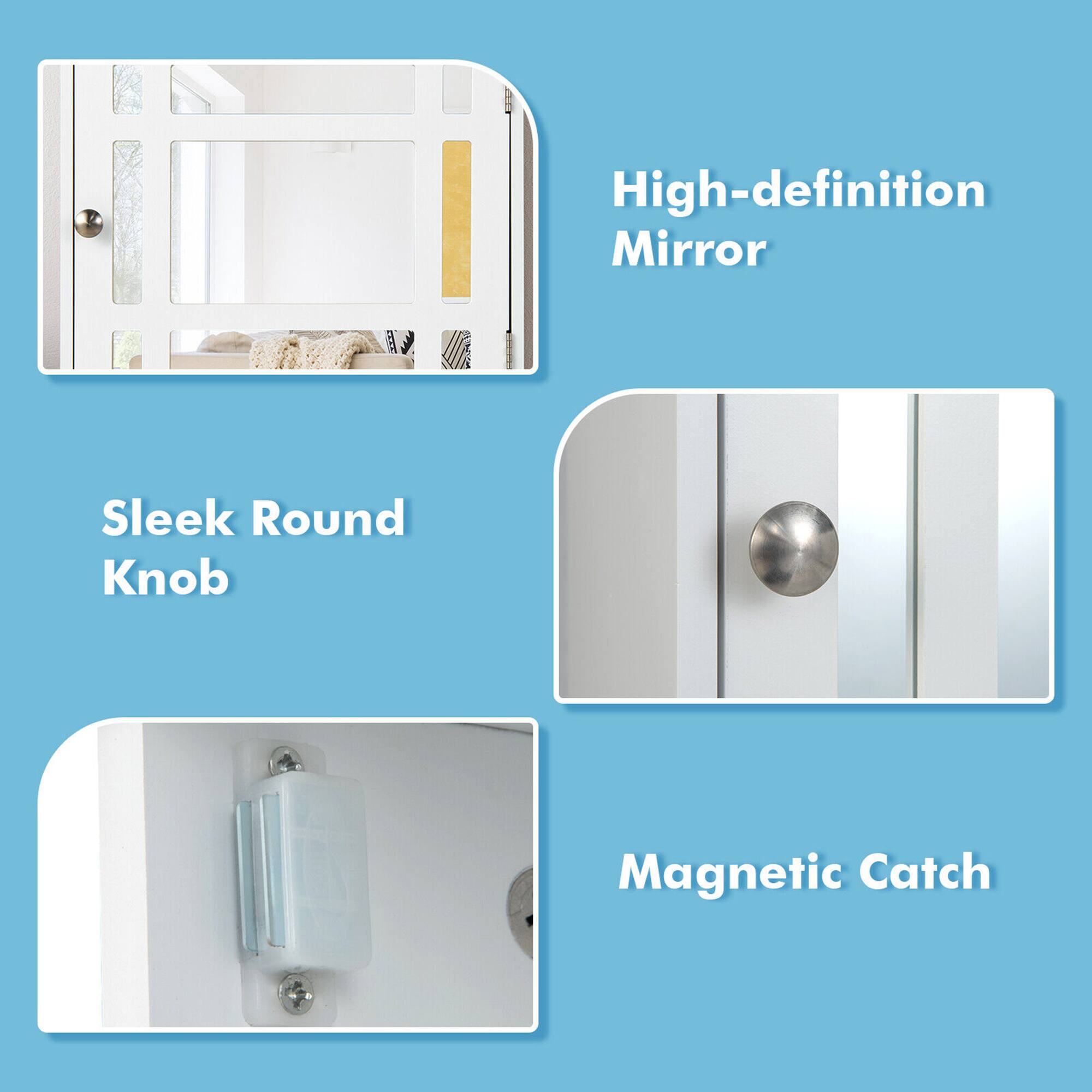 - High-definition Mirror
- Sleek Round Knob
- Magnetic Catch