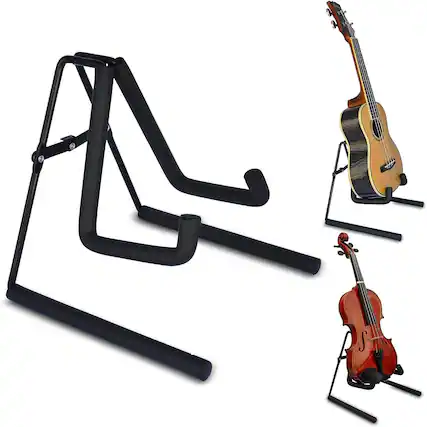 Front. 5 CORE - Ukulele Stand A Frame Metal Body w Soft Padded Arms Support Banjo Ukuleles Mini Guitar Violin - Black.