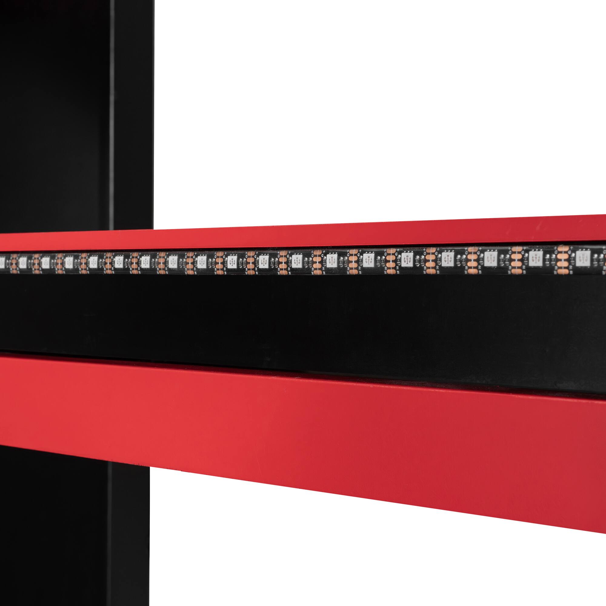 Alt View 5. Anysun - Full Size Wood Loft Bed with,Shelves,Blackout Curtains,and RGB Lights - Red.