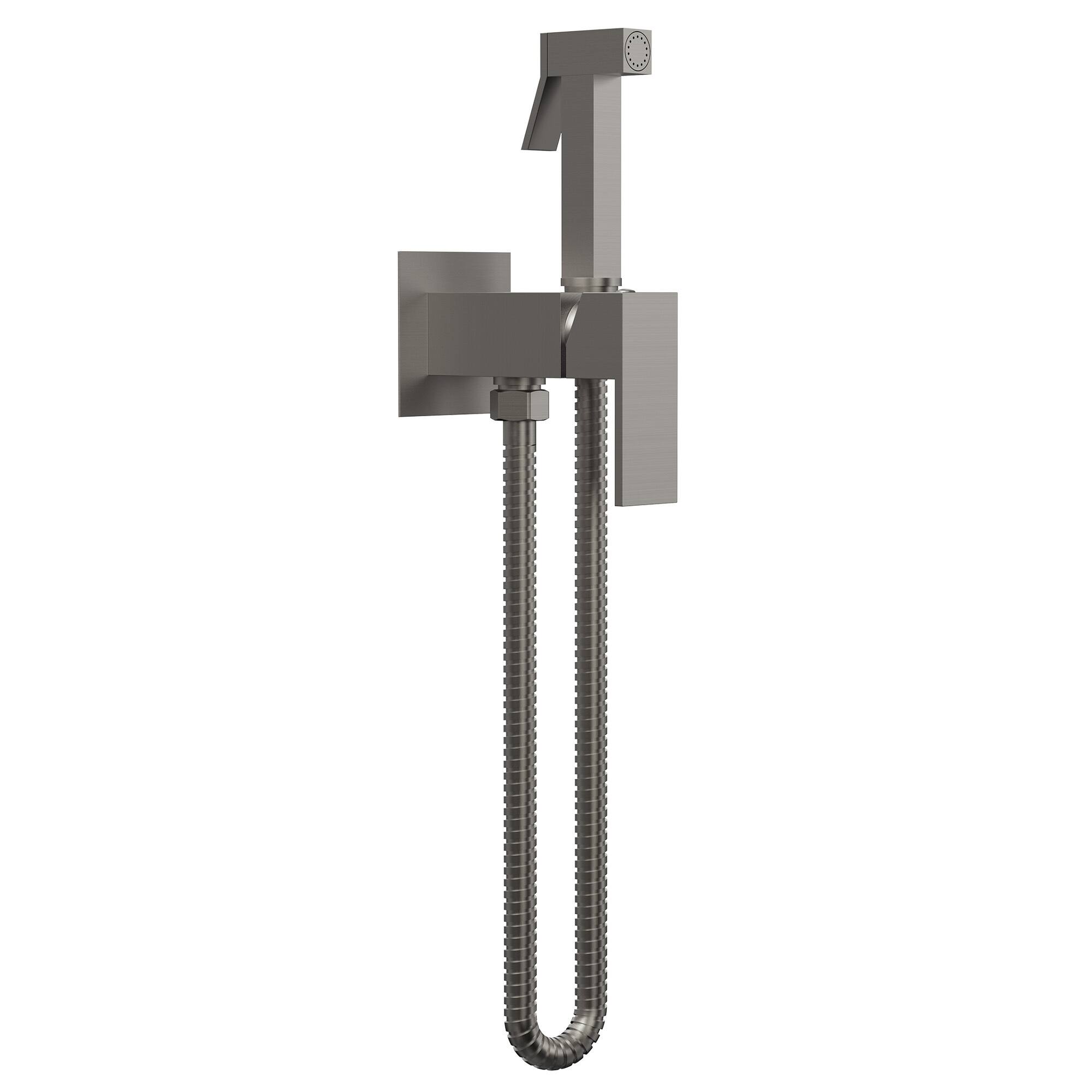 Front. GRANDJOY - Handheld Bidet Faucet with Hot and Cold Mixing Valve, Wall Mount Solid Brass Square Design - Brushed Nickel.
