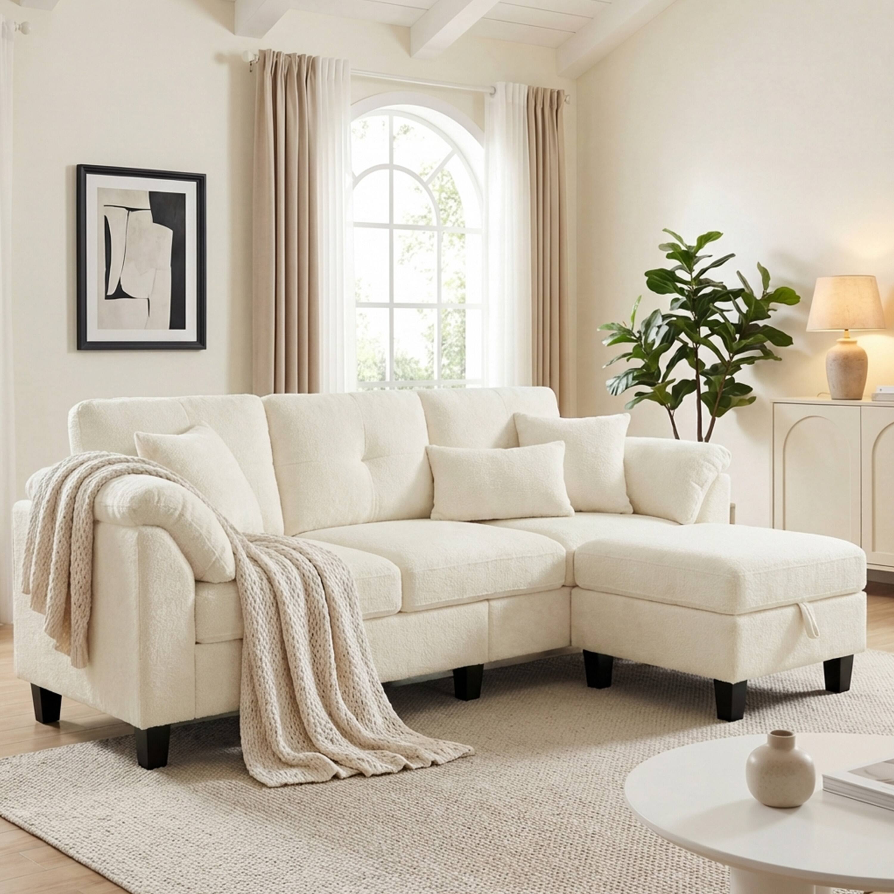 Alt View 2. Dyonery - Dyonery 79"  Sectional Couch with Storage Ottoman,3 Seat  L Shaped Small Sofa with Removable Cushion Covers, Beige - Beige.
