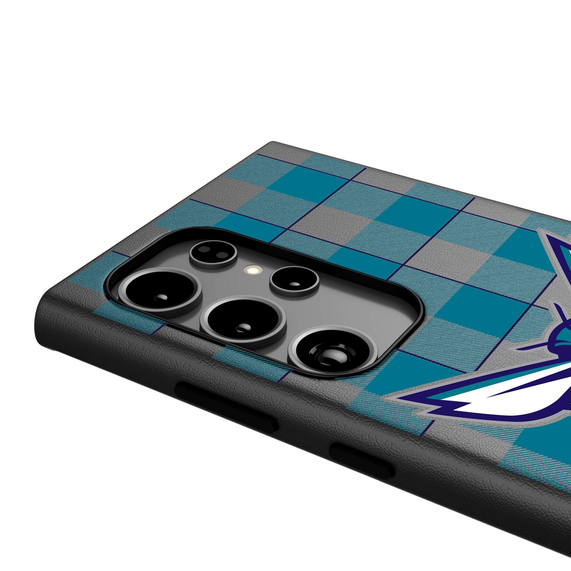 Alt View 3. Keyscaper - Charlotte Hornets Plaid Galaxy Magnetic Bump Case - S24 - Black.