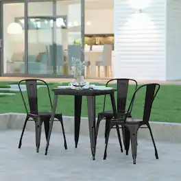 Emma + Oliver - Drew Indoor/Outdoor Dining Table, 30" Round All Weather Poly Resin Top with Steel Base - Black Top/Black Frame