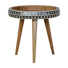 Artisan Furniture - Solid Wood Small Dotted End Table - Black and White
