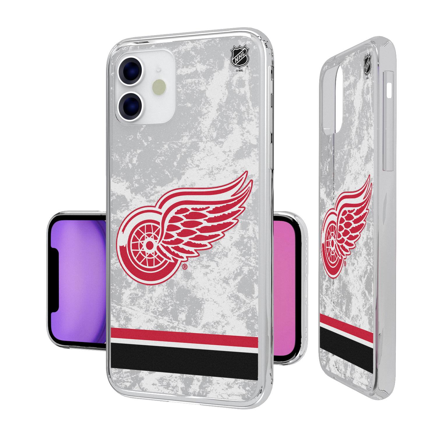 Alt View 1. Keyscaper - Detroit Red Wings iPhone Stripe Clear Ice Case - 16 Plus - Multicolor.