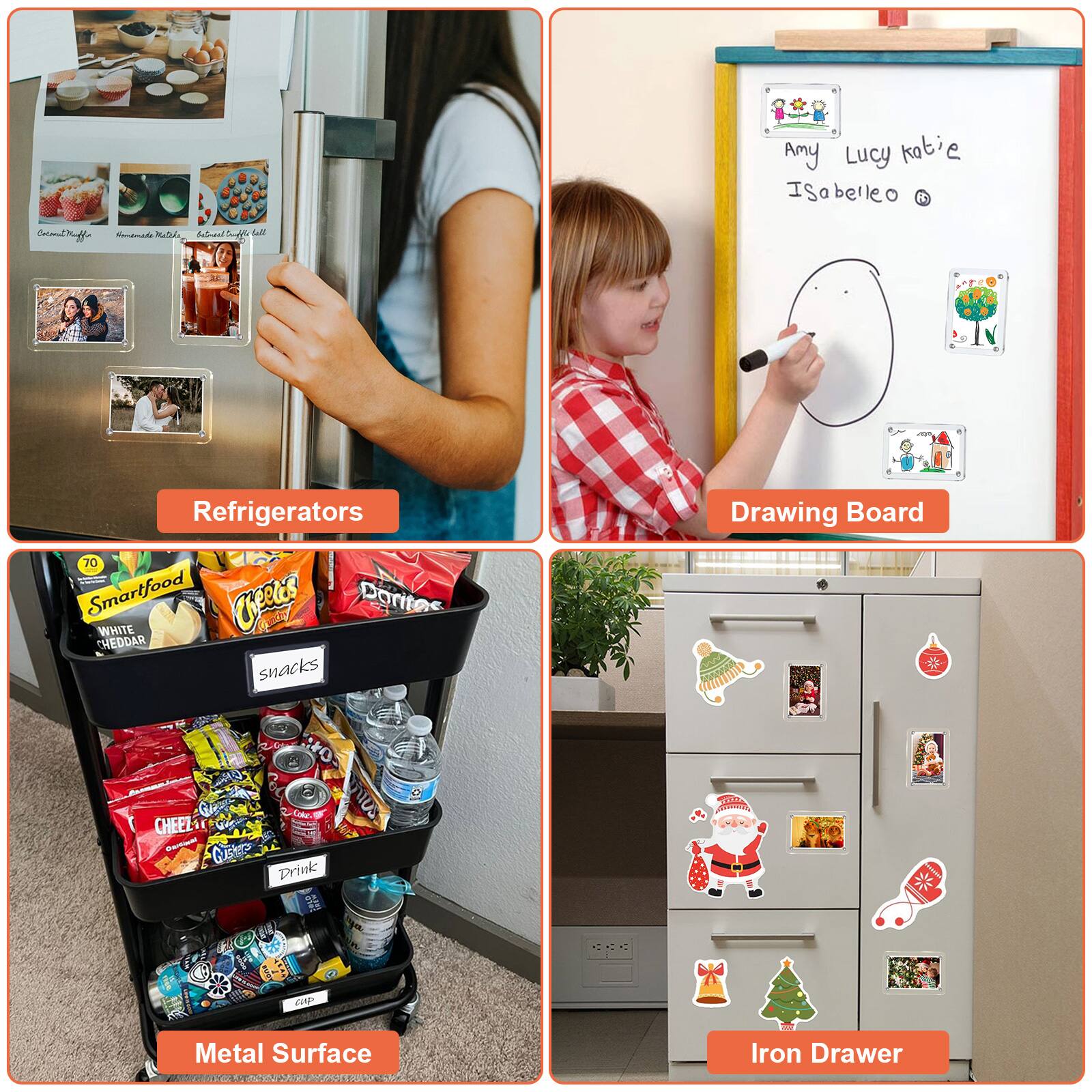 Refrigerators: Amy Lucy katie ISabelleo
Drawing Board: Matiea Sal 5
Metal Surface: Smartfood Cheetes Daritos WHITE CHEDDAR snacks O AANS Cake I CHEEZ QEN Drink
Iron Drawer: mmio PL :: . d