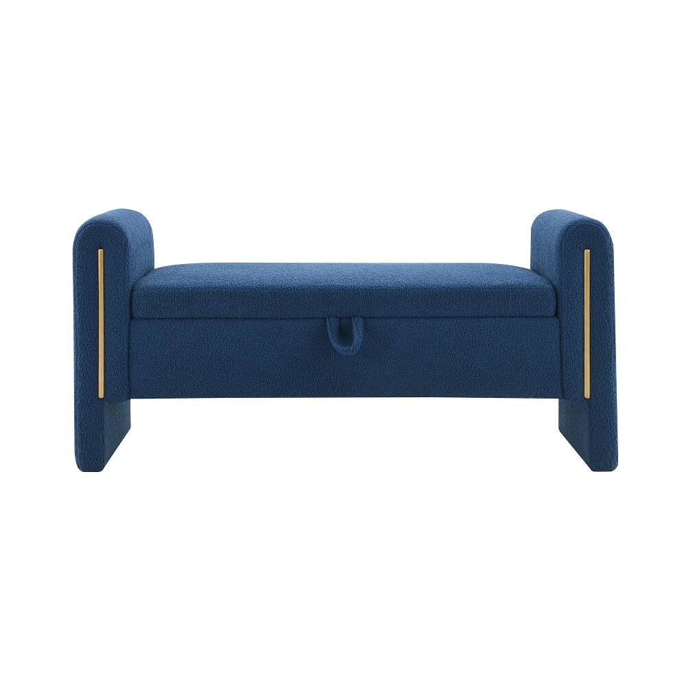Back. Ropilly - Ropilly Navy Blue Teddy Storage Bench with Arms, Modern Upholstered Bed End Bench & Window Vanity Stool, 52 Inch - Navy Blue.