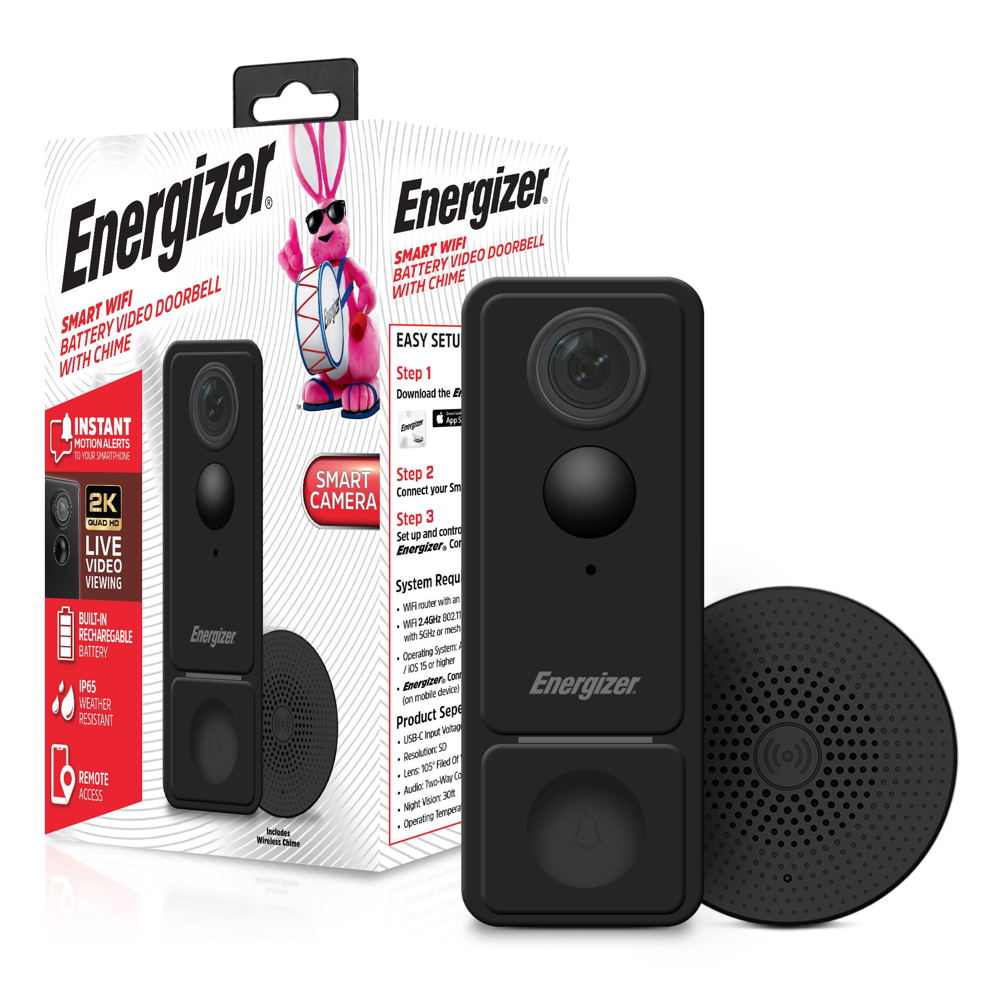 Energizer - Smart 2K Doorbell & Chime, Rechargeable Battery Video Doorbell Security Camera, 2-Way Audio, Night Vision, Cloud - Black price history on PriceWatchPro