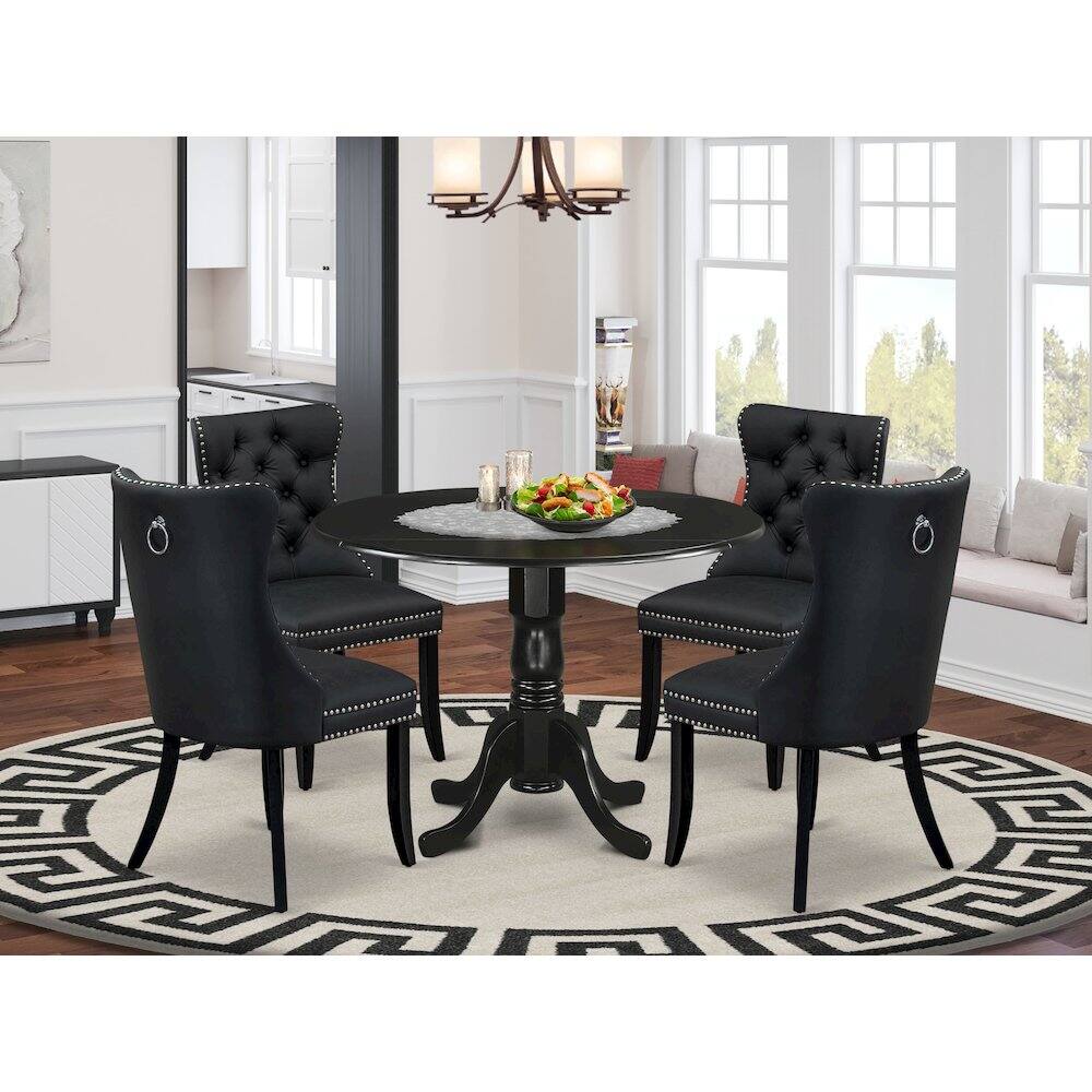 Alt View 9. East West Furniture - 5 Piece Modern Dining Table Set Consists of a Round Kitchen Table with Dropleaf - Black.