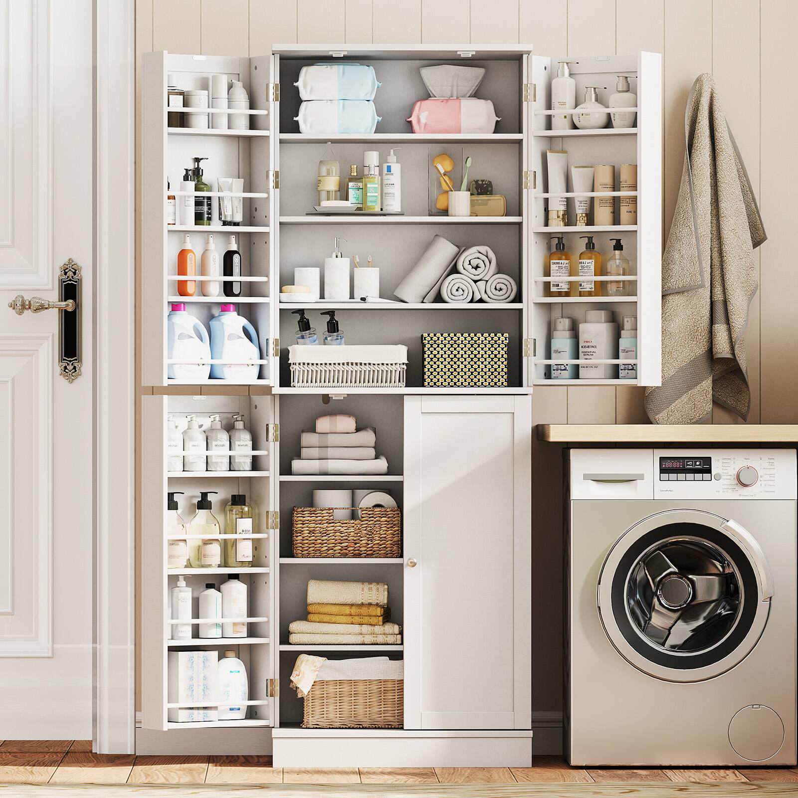 Alt View 9. Gymax - Gymax 65-inch Kitchen Pantry Cabinet w/ 16 Door Shelves & 6 Adjustable Shelves - White.