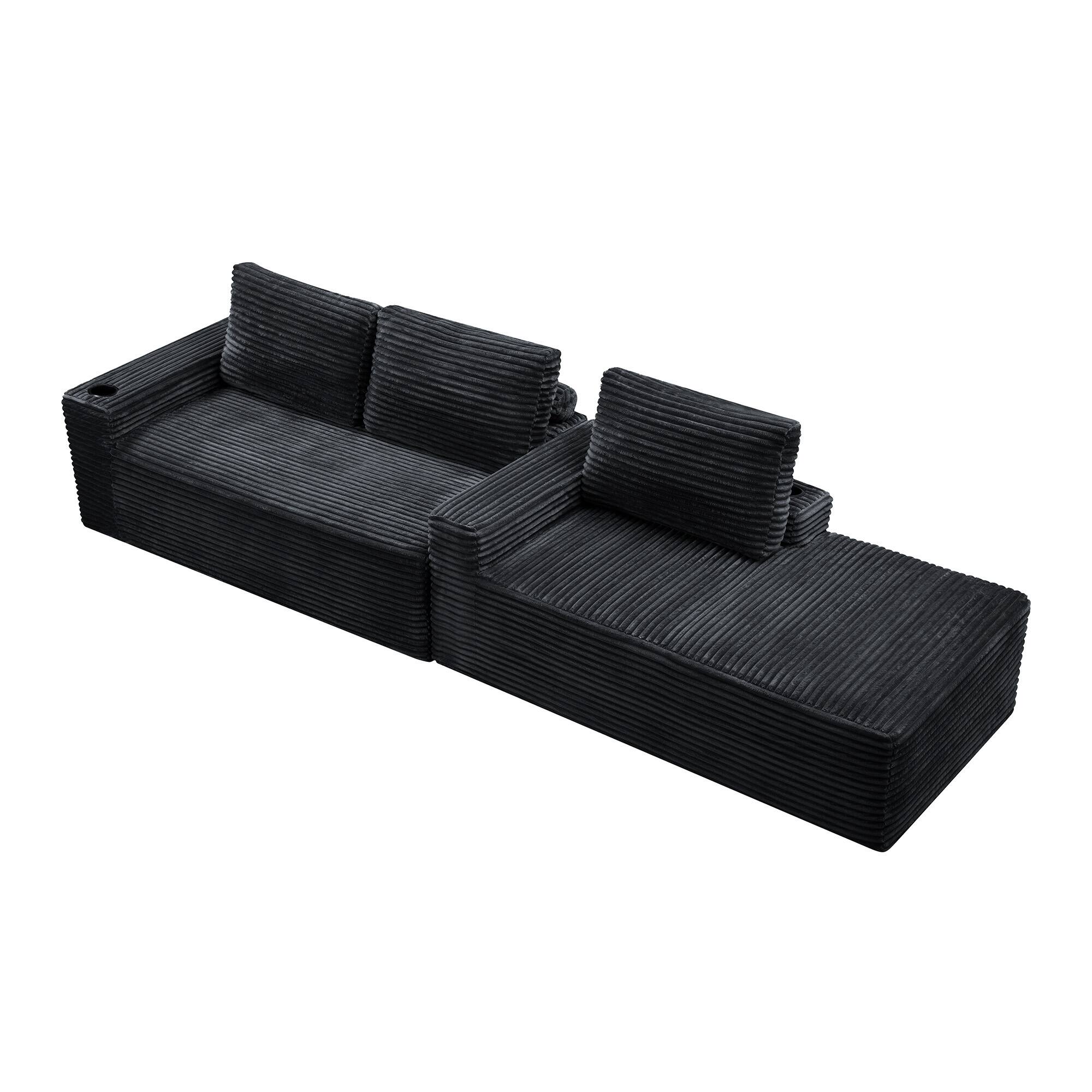 Alt View 5. Boyel Living - 104.3-Inch Corduroy Modular L-Shaped Cloud Sectional Sofa with Chaise - Black.