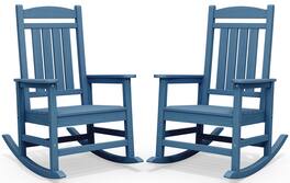 SERWALL - Outdoor Rocking Chair Set of 2, Patio Rocking Chair, HDPE All-Weather Oversized Outdoor Rocking Chair - Blue