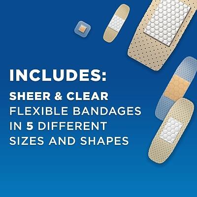 INCLUDES:  
SHEER & CLEAR  
FLEXIBLE BANDAGES  
IN 5 DIFFERENT  
SIZES AND SHAPES