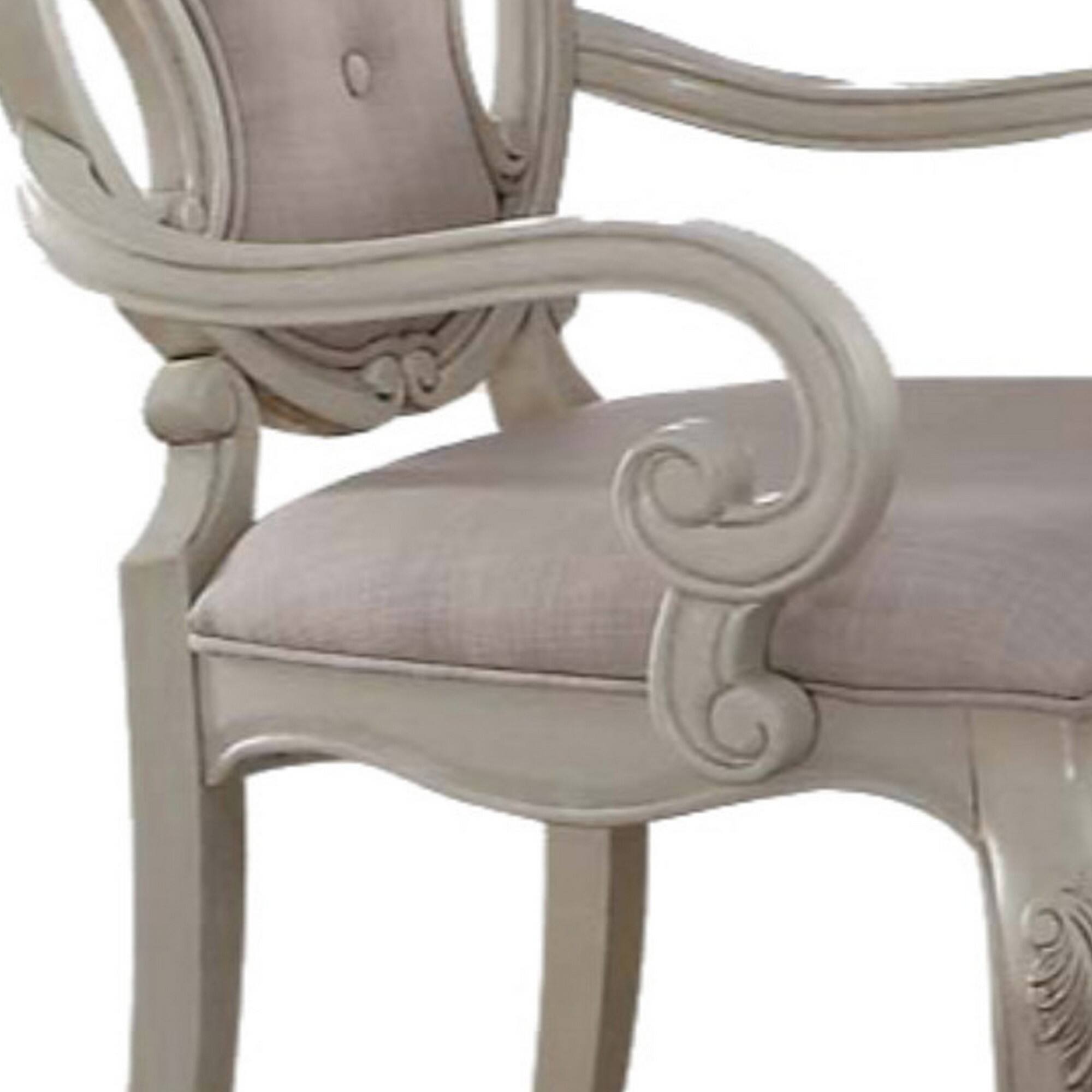 Alt View 2. Manhattan Lane - Fabric Upholstered Wooden Arm Chairs with Cabriole Legs, Set of Two - White and Gray.