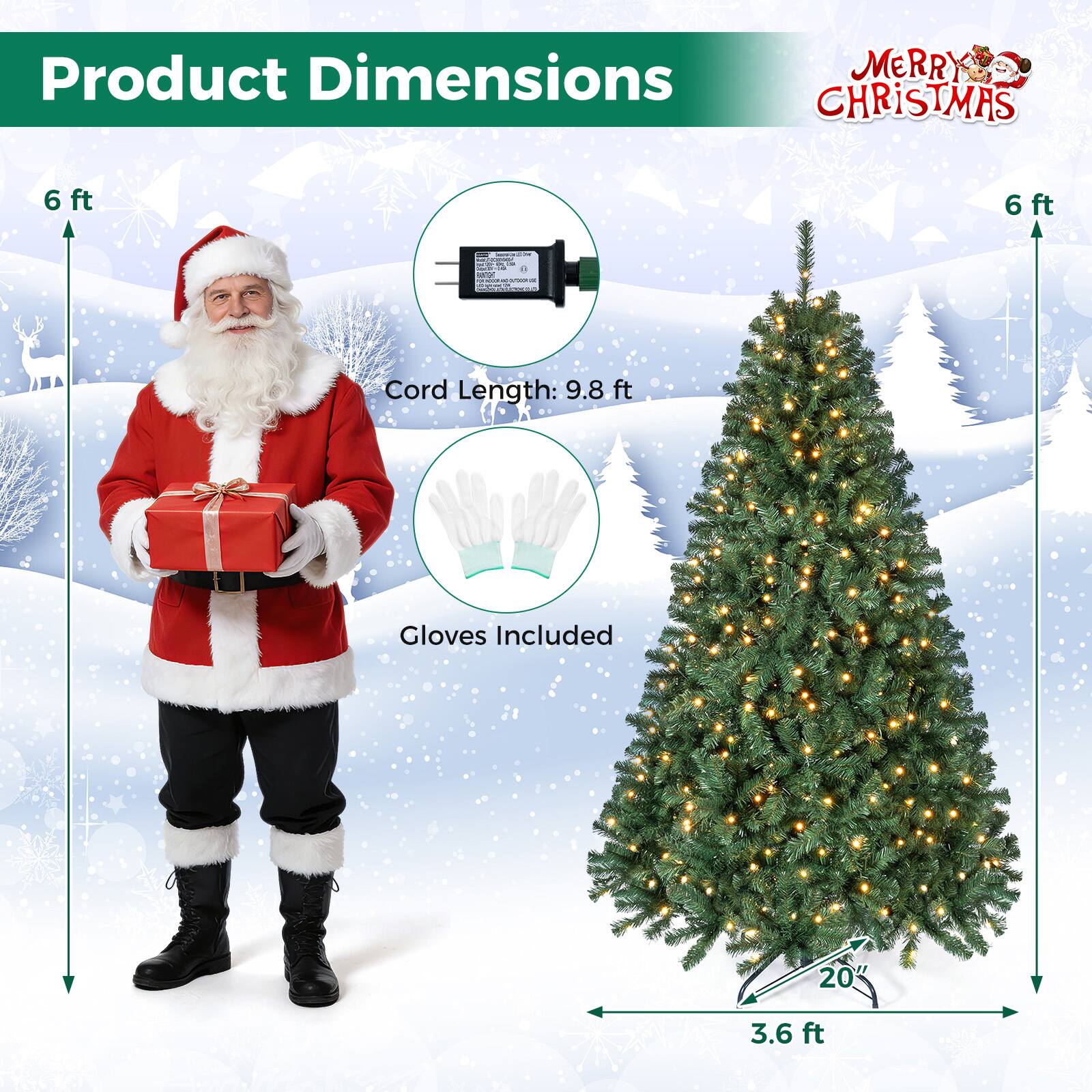 Product Dimensions  
MERRY CHRISTMAS  
6 ft  
6 ft 4  
- SA Quarlo - www.egen  
Cord Length: 9.8 ft  
Gloves Included  
20%  
3.6 ft