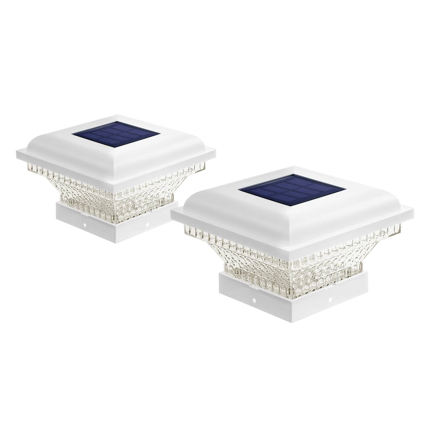 Back. Home Zone Security - Outdoor Solar Post Cap Lights for 3.5" x 3.5" and 4" x 4" Posts, 2 Pack - White.