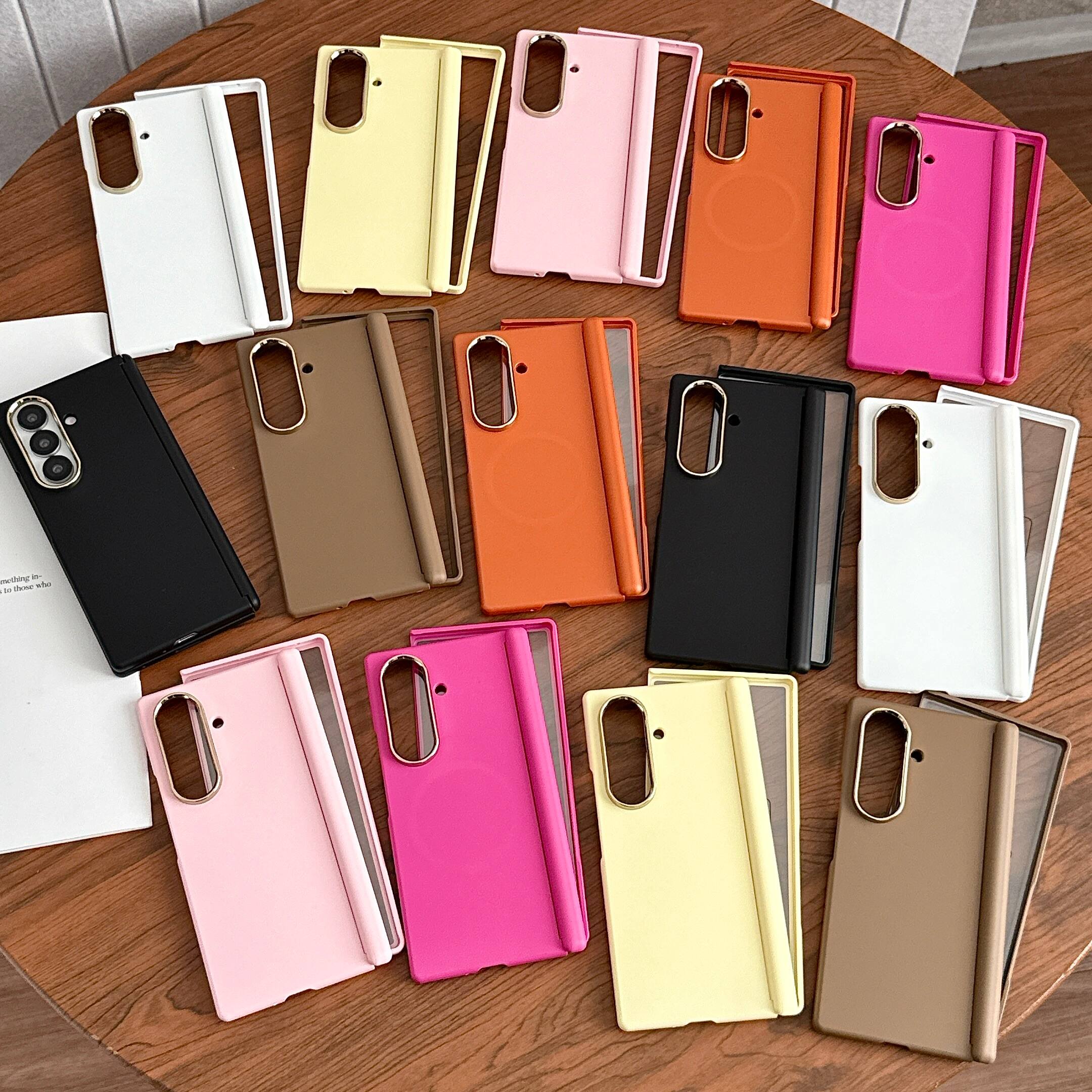 Alt View 4. Dteck - for Samsung Galaxy Z Fold7 Hinge Protection Magnetic Case with Tempered Glass Film Shockproof Matte Rugged Slim Cover - Pink.