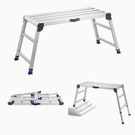 VEVOR - Folding Work Platform, Adjustable Height 23-34.5 in, 40 x 18 in Aluminum Step Stool, 500 lbs Load Capacity, Heavy Duty - Silver