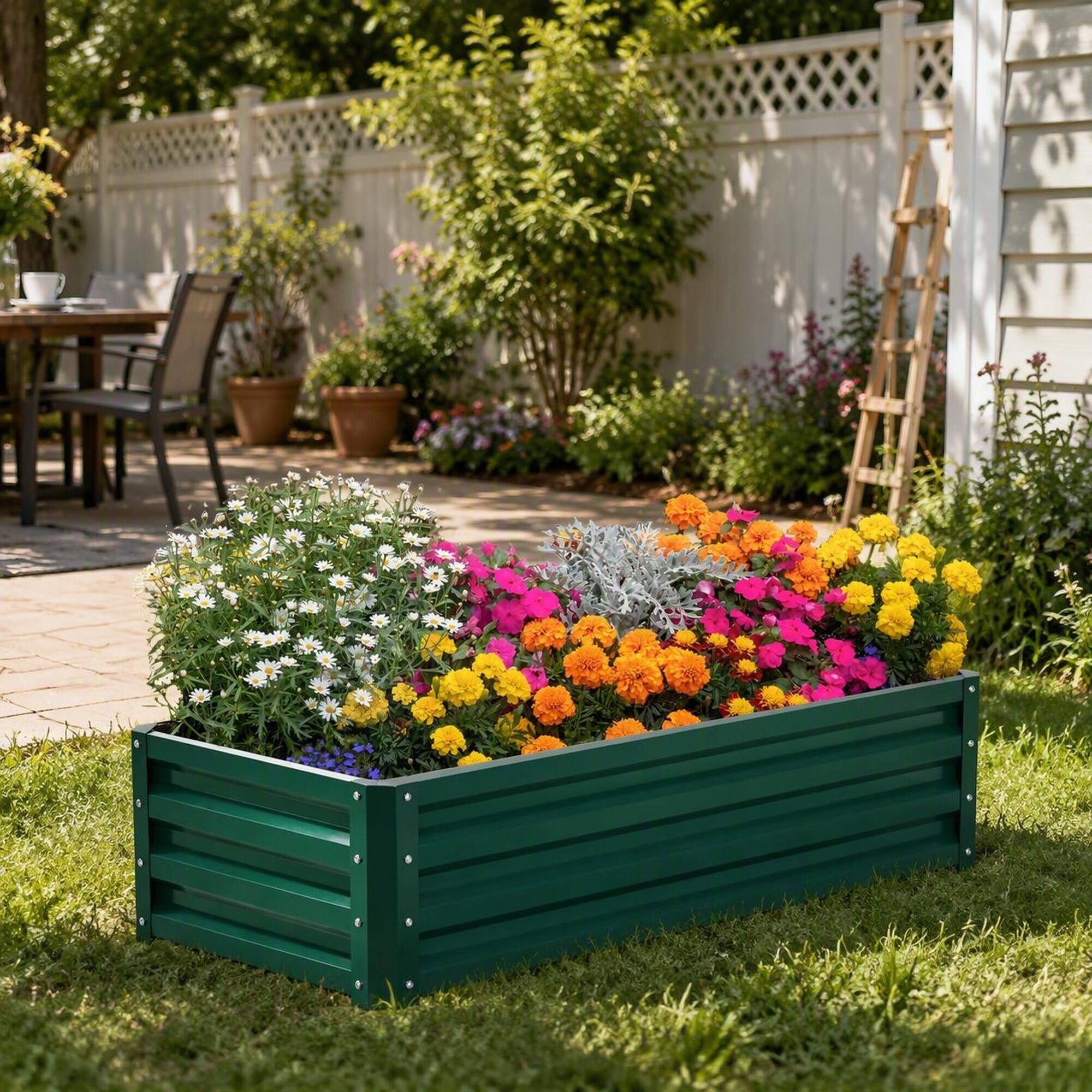 Alt View 2. RYHNUYNE - Outsunny 4x2x1 ft Galvanized Steel Raised Garden Bed Planter Box for Vegetables Flowers Herbs, Green Outdoor Metal - Green.