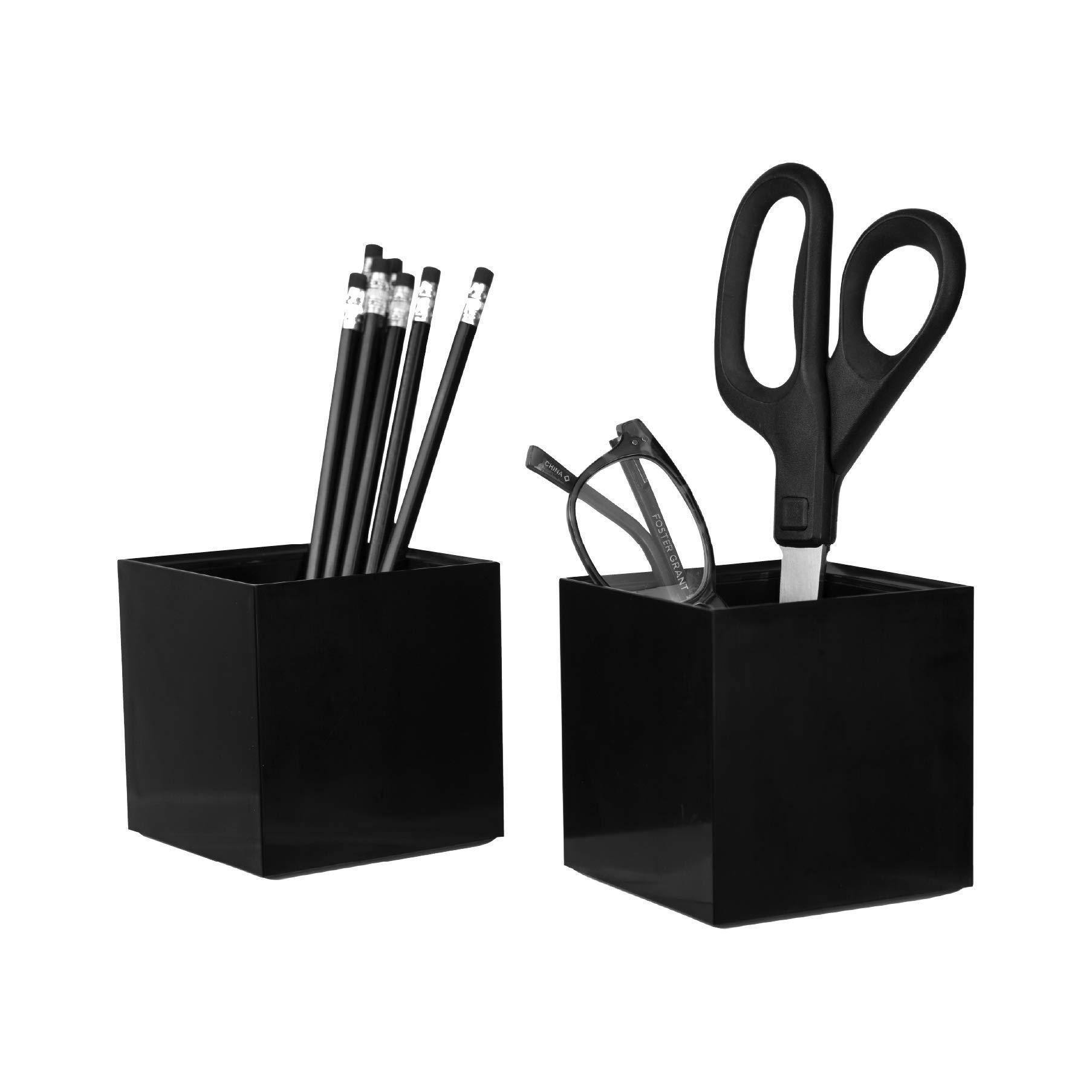 Front. Paradigms Interiors - Office Konnect Desk Organizer Accessory Tray & Storage Cup Bundle Stacks For Desktop Makeup Organization - Black-2 Pack-Pencil Cup.