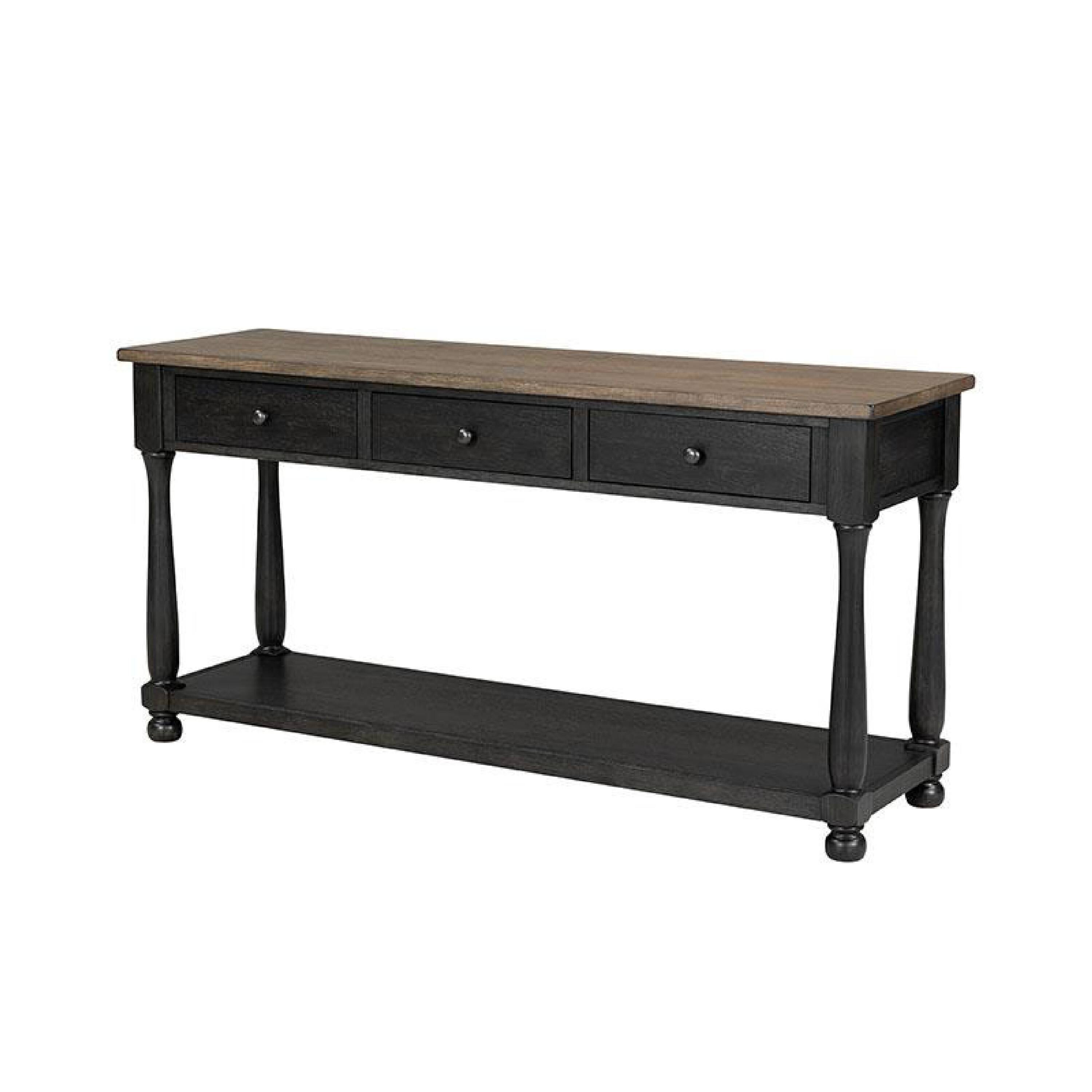 Angle. Manhattan Lane - Ginie Sofa Table, 3 Drawers, Black Brown Solid Rubberwood, 60 Inch - Black, Brown.