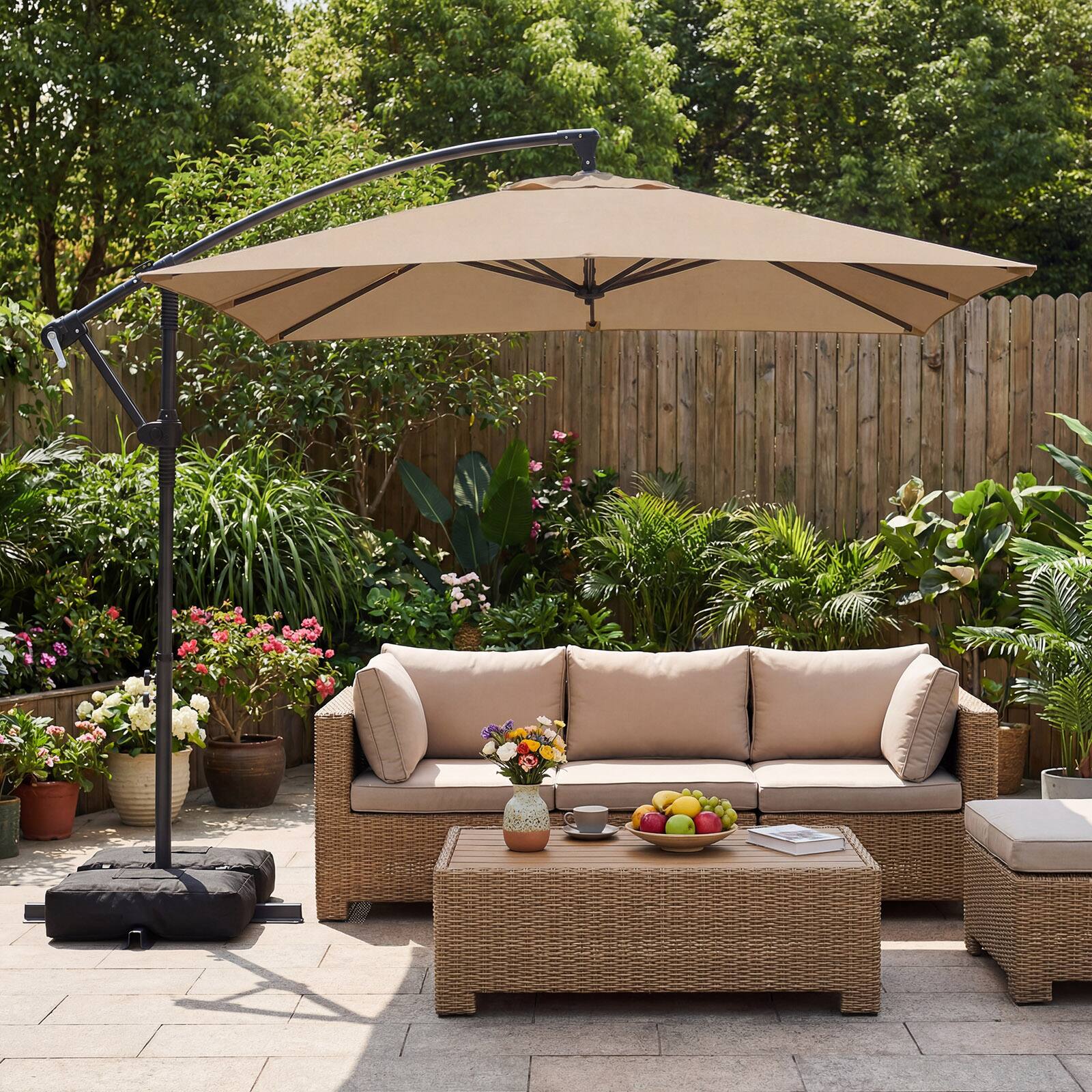 Alt View 3. Costway - Costway 8 x 8 FT Offset Cantilever Patio Umbrella Square Hanging Outdoor Market Umbrella - Brown.