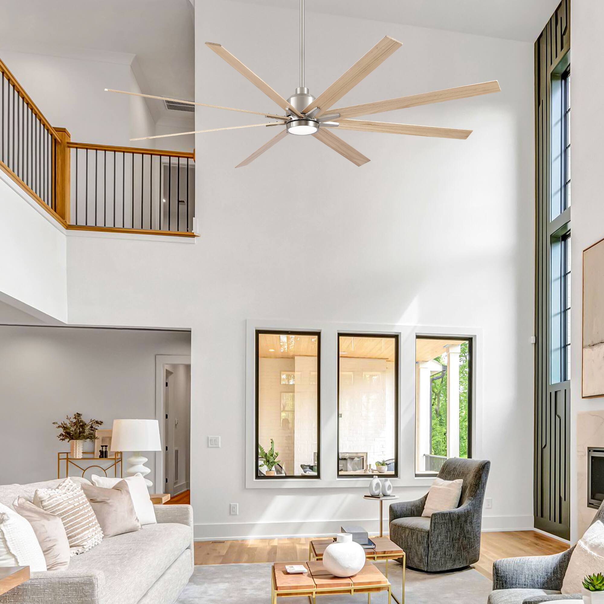 Alt View 1. Sofucor - Large 84'' Ceiling Fan with Lights Modern Industrial Ceiling Fan 8 Blades for Living Room Farmhouse Quiet Reversible DC - Nickel.