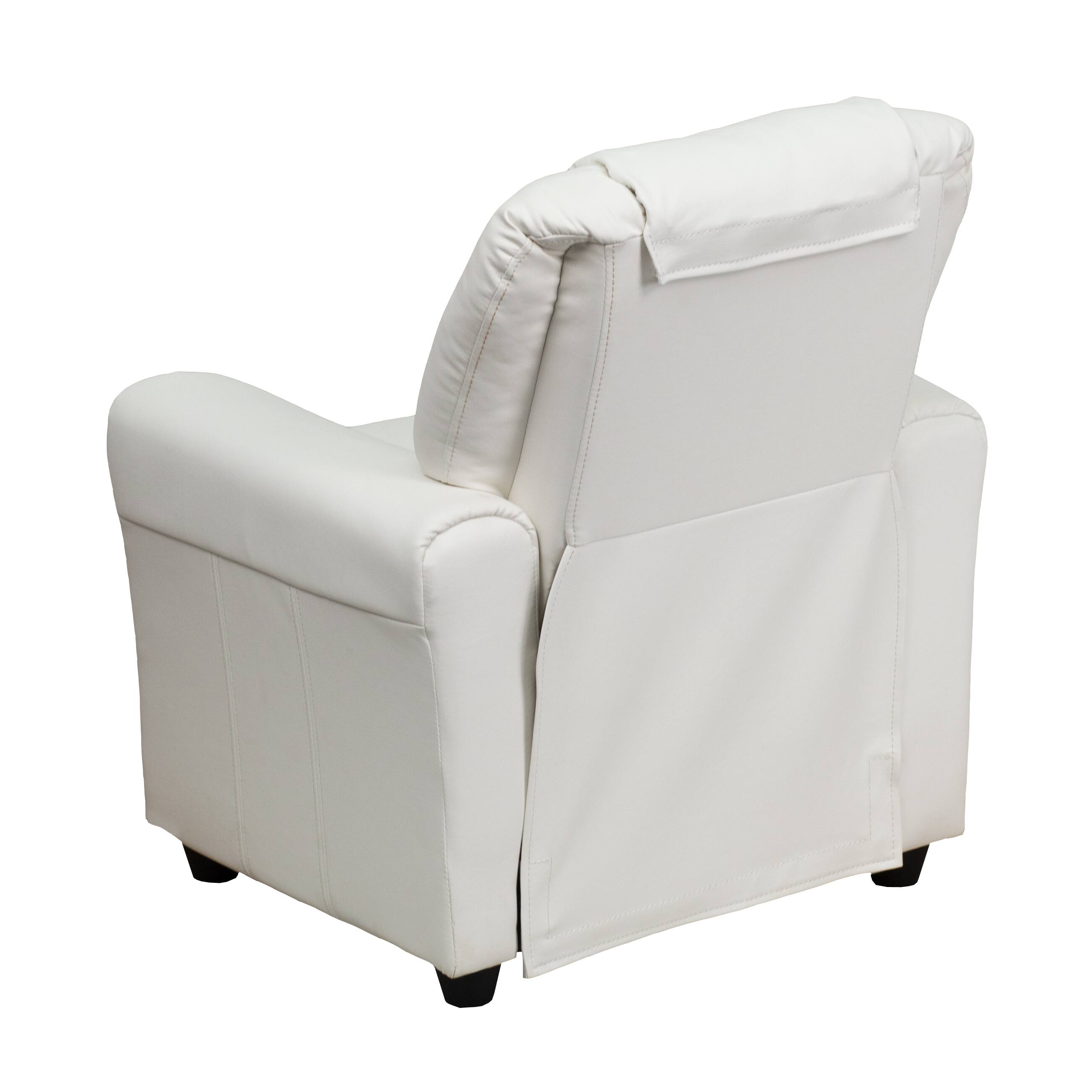Alt View 4. Emma + Oliver - Contemporary Kids Recliner with Cup Holder and Headrest - White Vinyl.