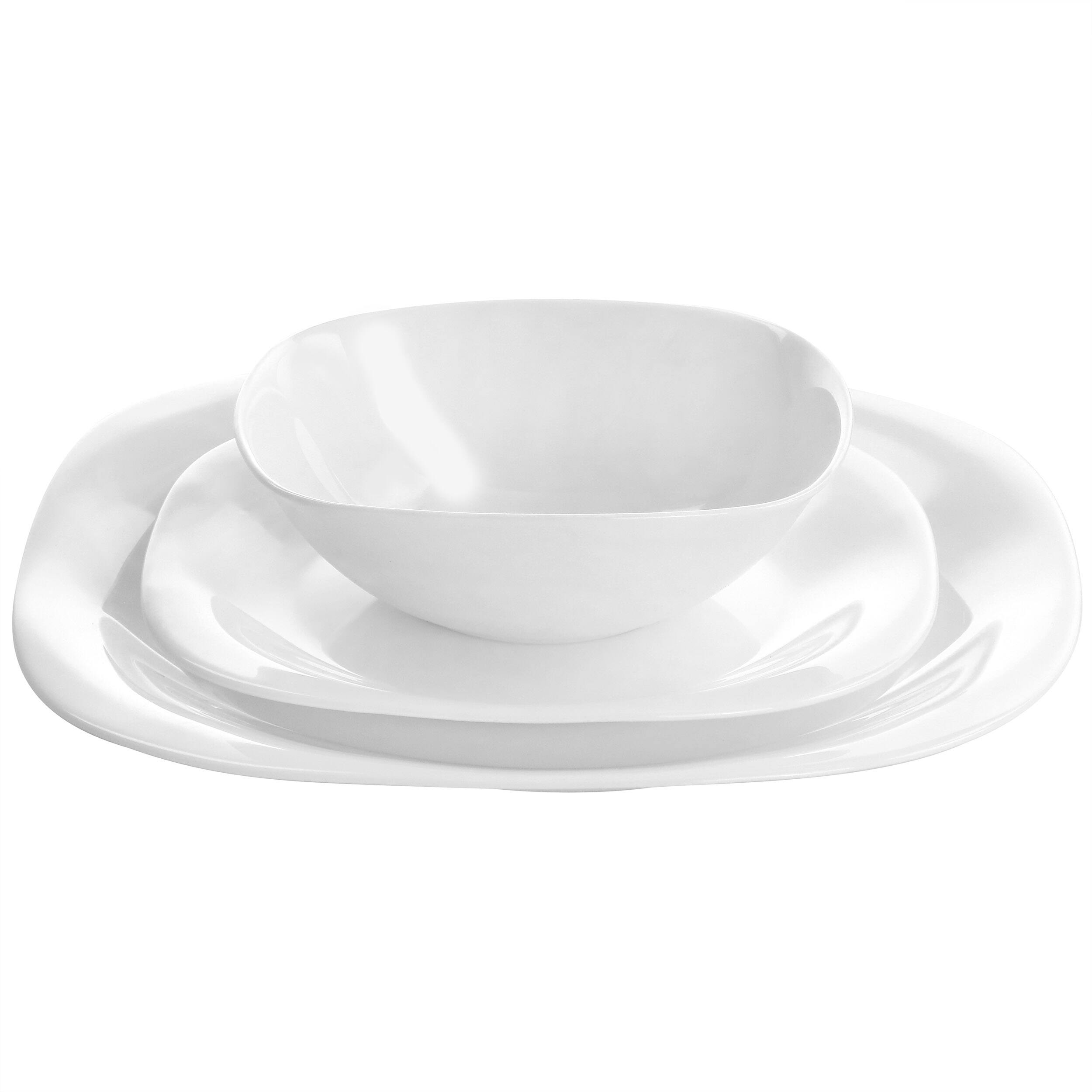 Alt View 2. Gibson - Gibson Ultra Piazza 18 Piece Soft Square Tempered Opal Glass Dinnerware Set in White - White.