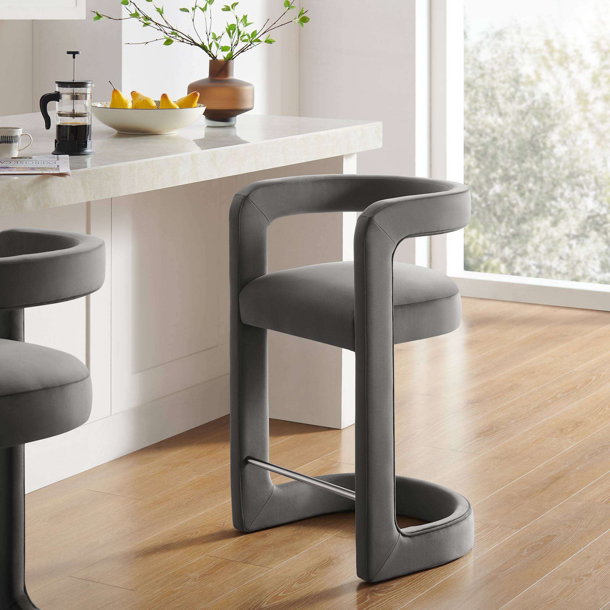 Alt View 4. Modway - Winslow Performance Velvet Counter Stool - Gray.
