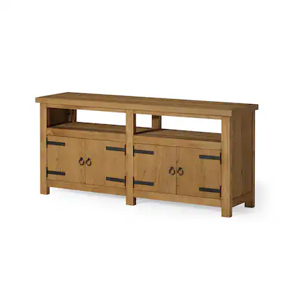Front. Maven Lane - Maven Lane Luca Rustic Wooden Media Unit in Weathered Natural Finish - Weathered Natural.