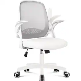 Neo Chair - Office Desk Chair Computer Ergonomic Lumbar Back Support with Flip-up Padded Armrest and Wheels for Home Vanity Study - Plastic Base-Ivory